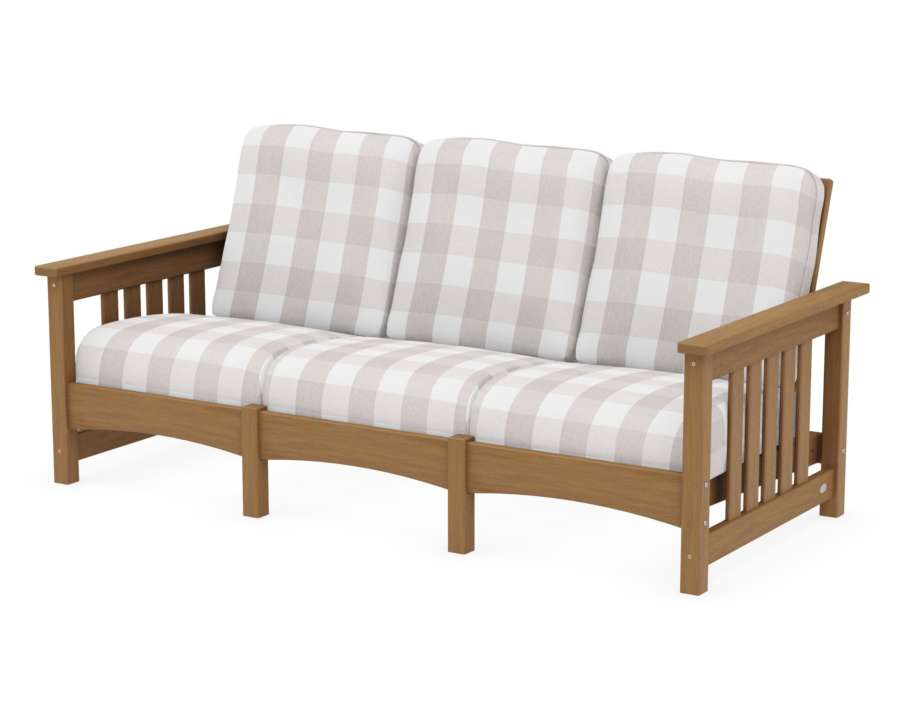 Club Mission Sofa in Natural / Buffalo Plaid Dune Burlap