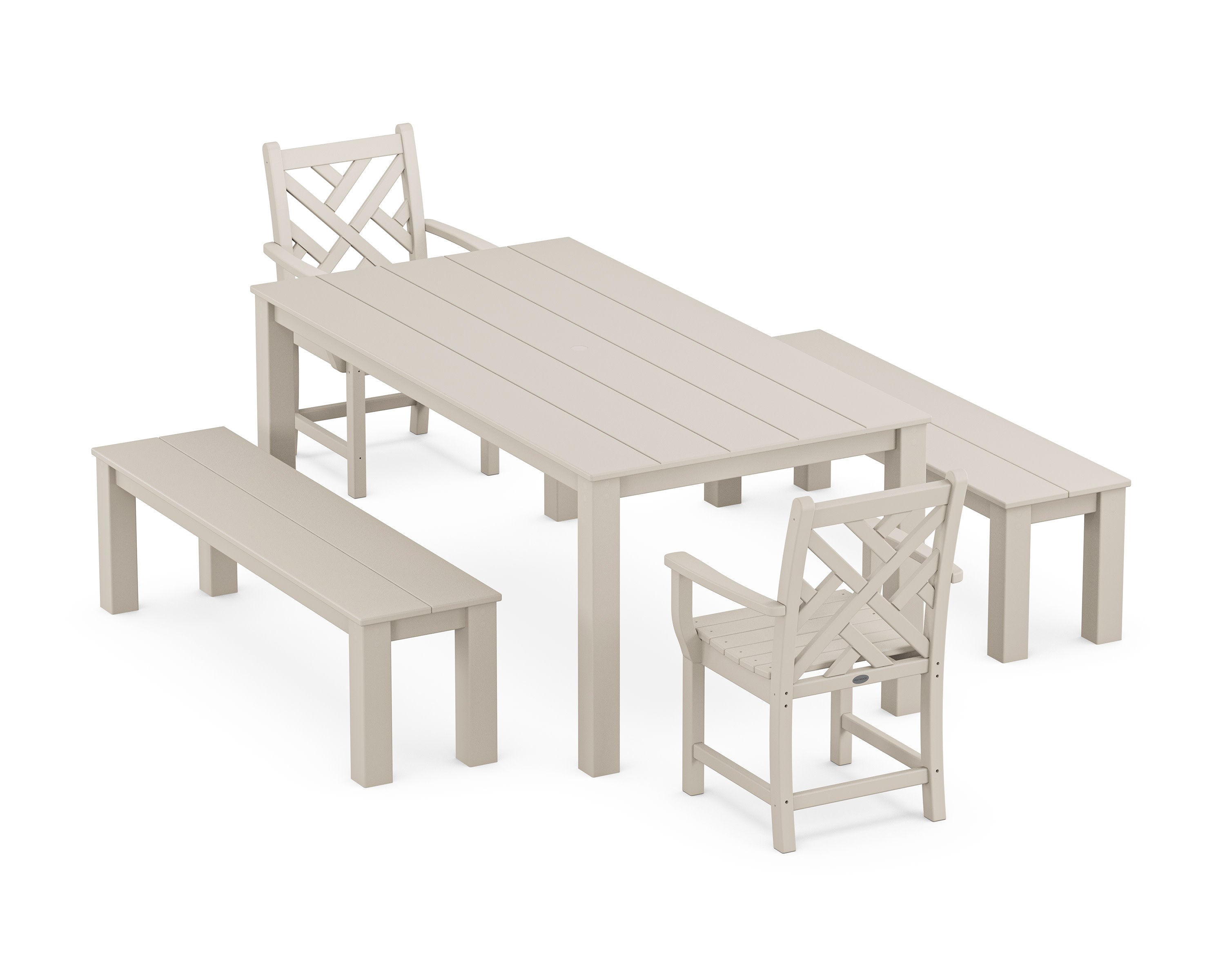 Chippendale 5-Piece Parsons Dining Set with Benches in Sand