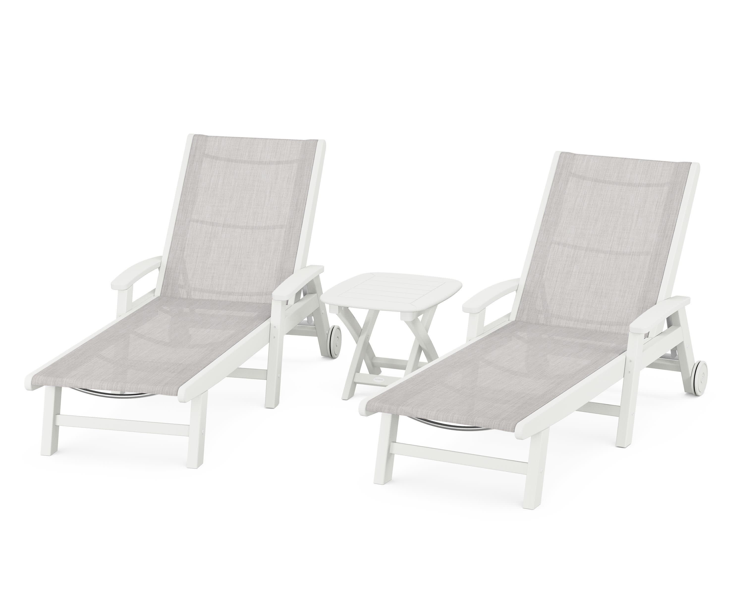 Coastal 3-Piece Wheeled Chaise Set in Vintage White / Parchment Sling