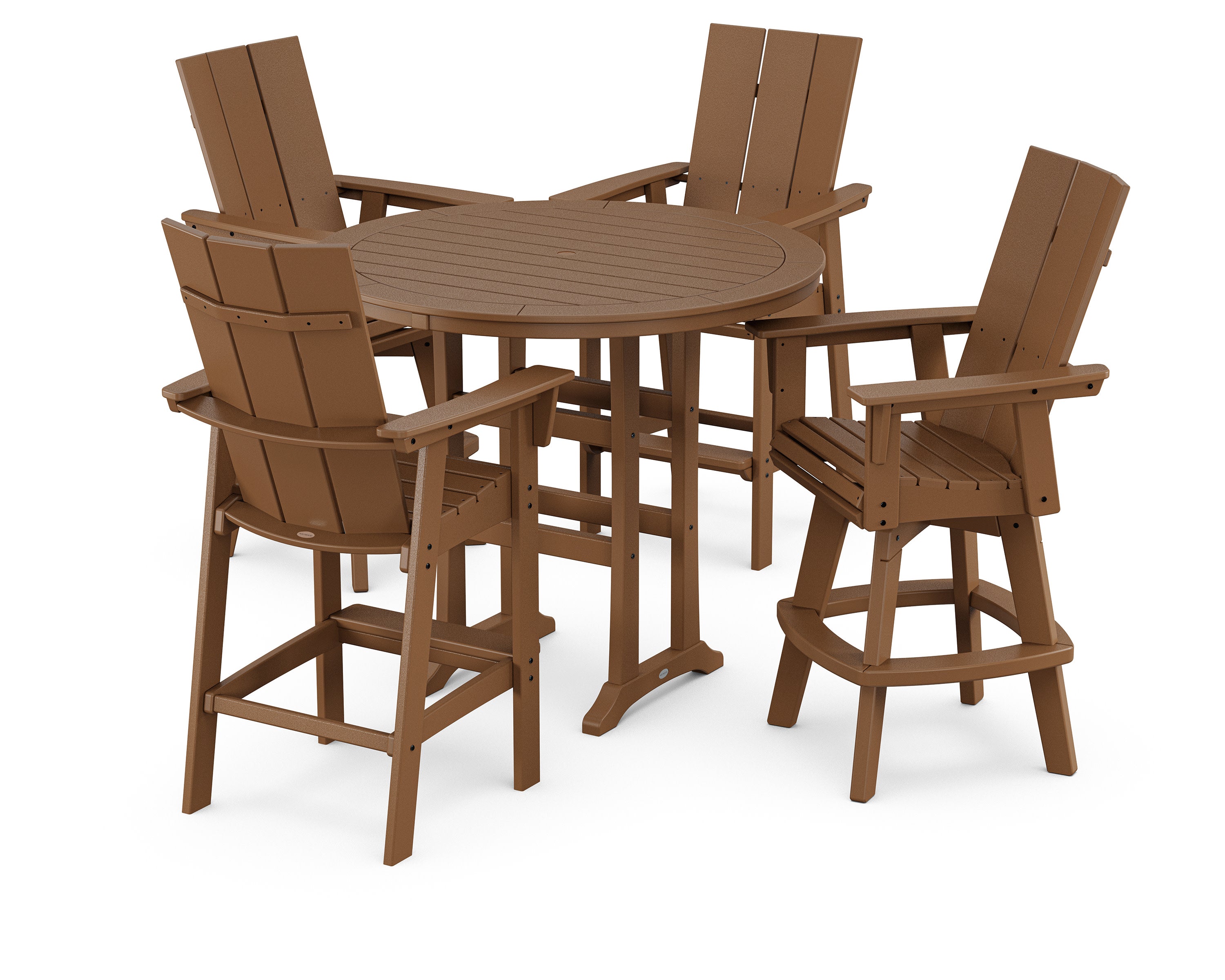 Modern Adirondack 5-Piece Nautical Trestle Round Bar Set with Swivels in Teak