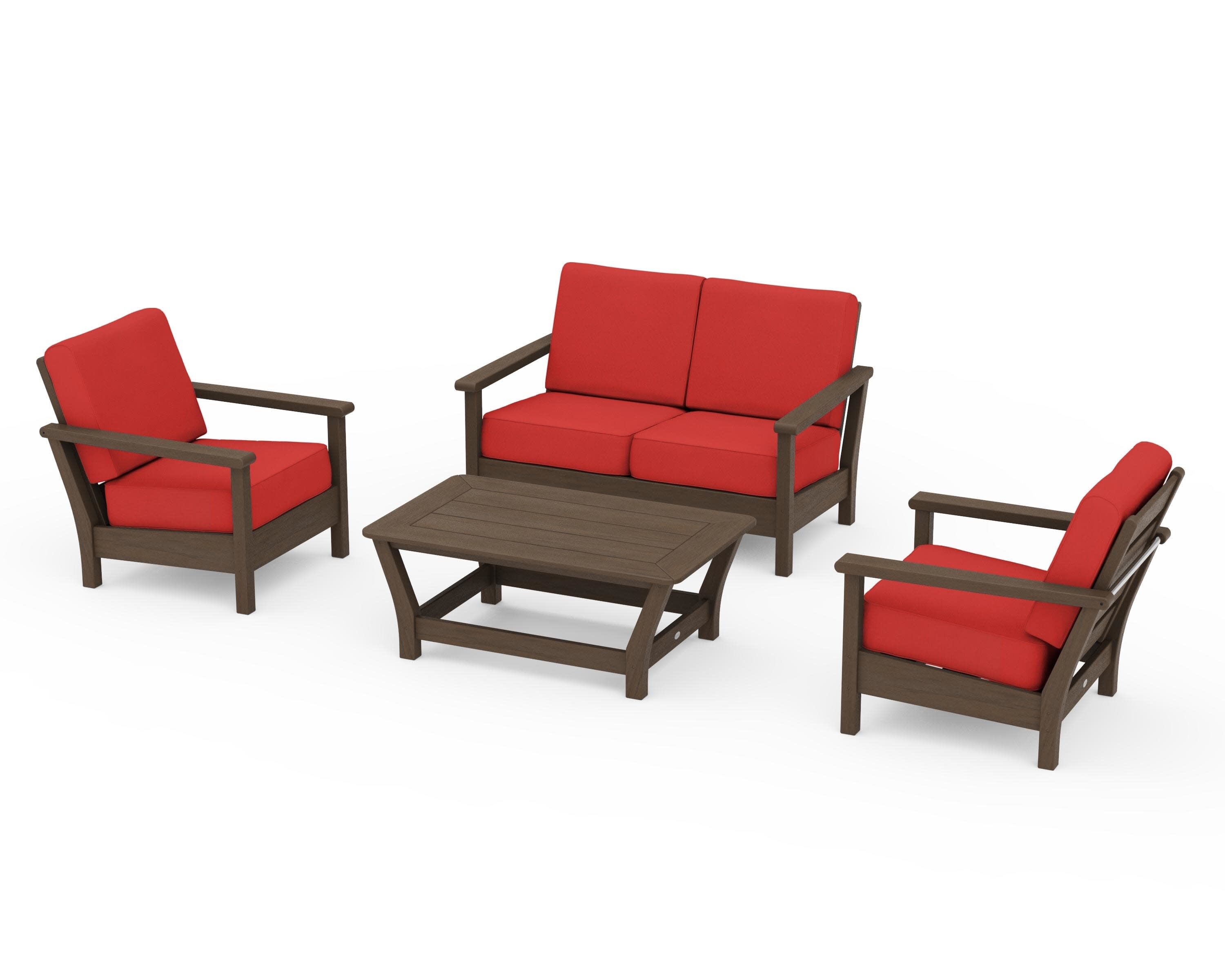 Harbour 4-Piece Deep Seating Set in Kona / Crimson Linen