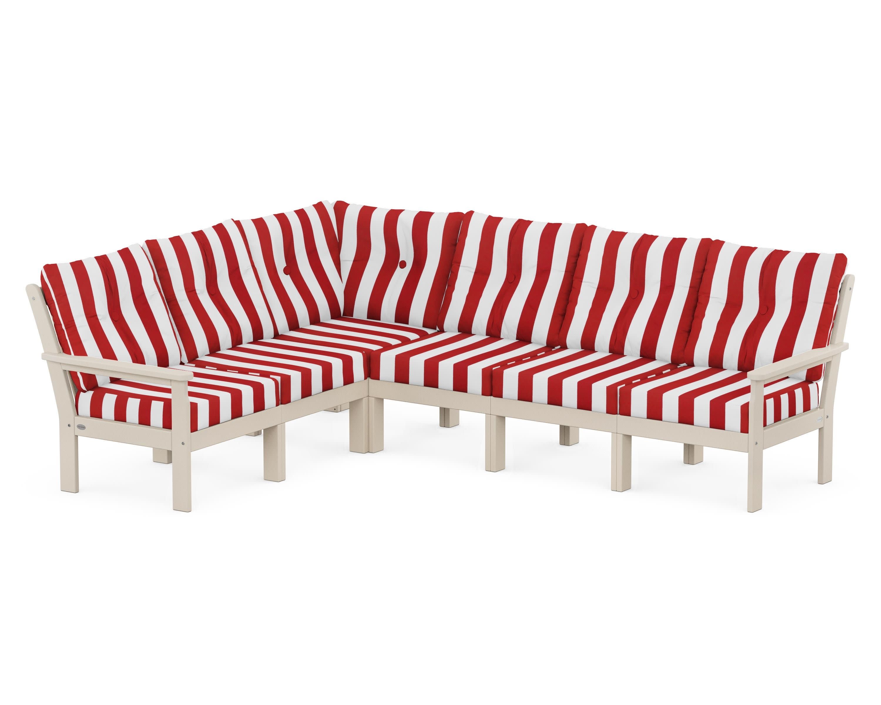 Vineyard 6-Piece Sectional in Sand / Cabana Stripe Crimson