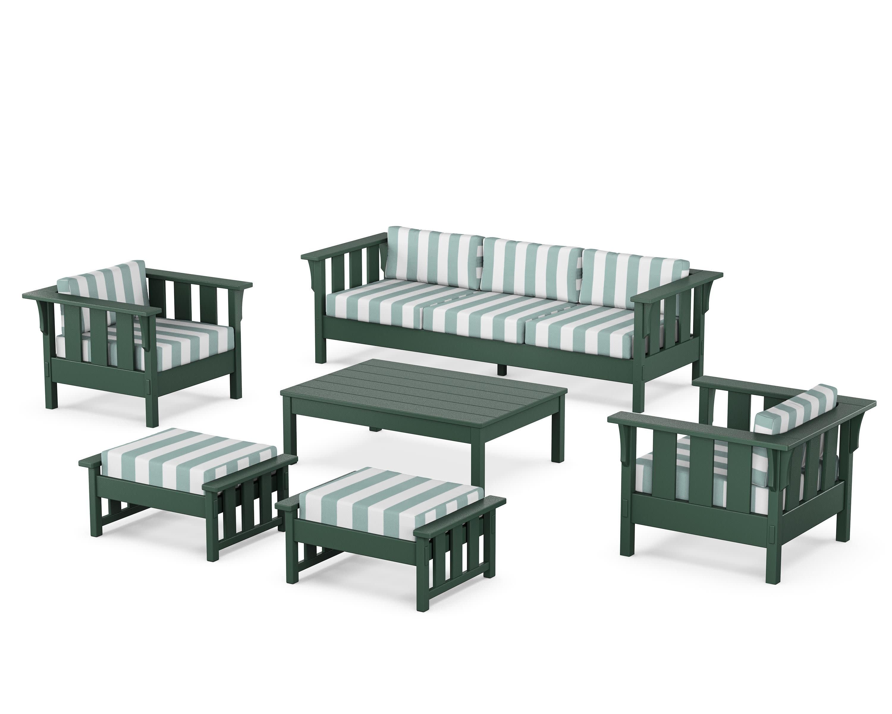 Acadia 6-Piece Lounge Sofa Set in Green / Cabana Stripe Glacier Spa
