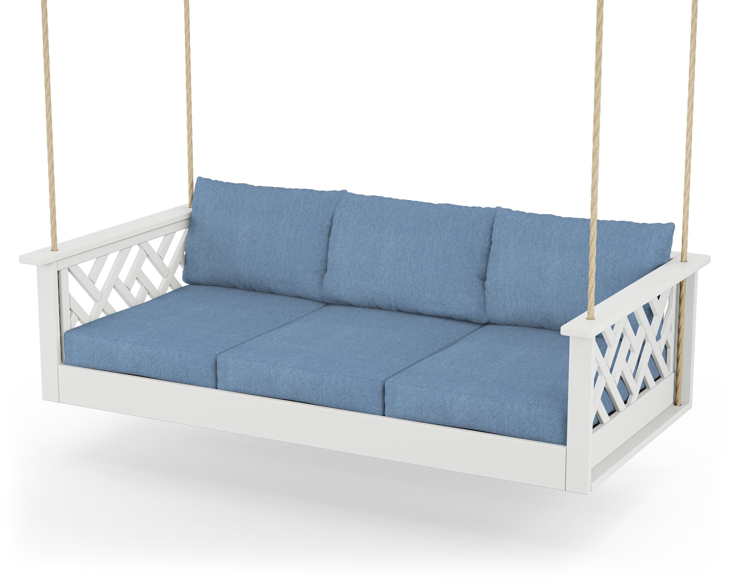 Chippendale Daybed Swing in White / Sky Blue