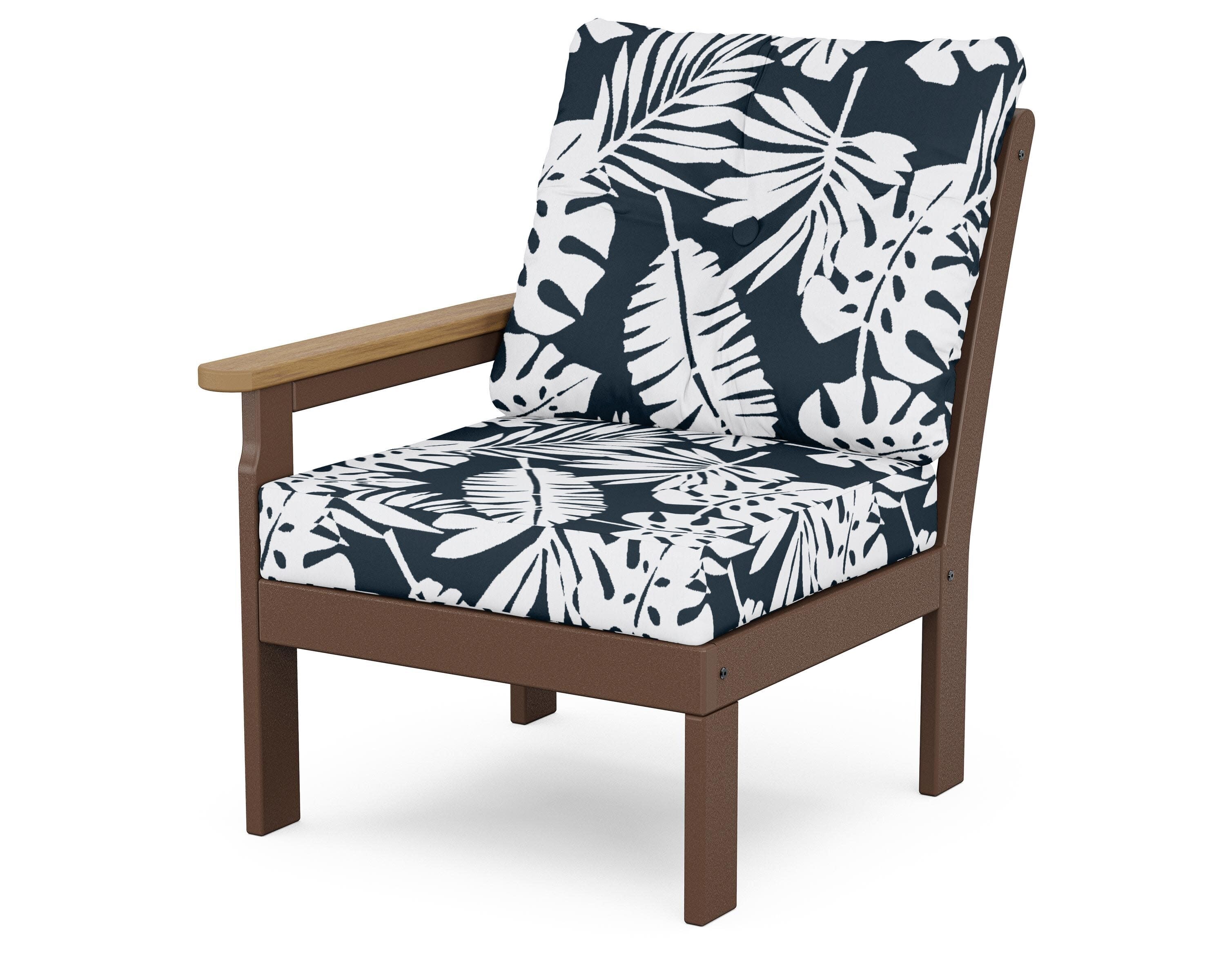 Vineyard Modular Left Arm Chair in Mahogany / Natural / Leaf Marine Indigo
