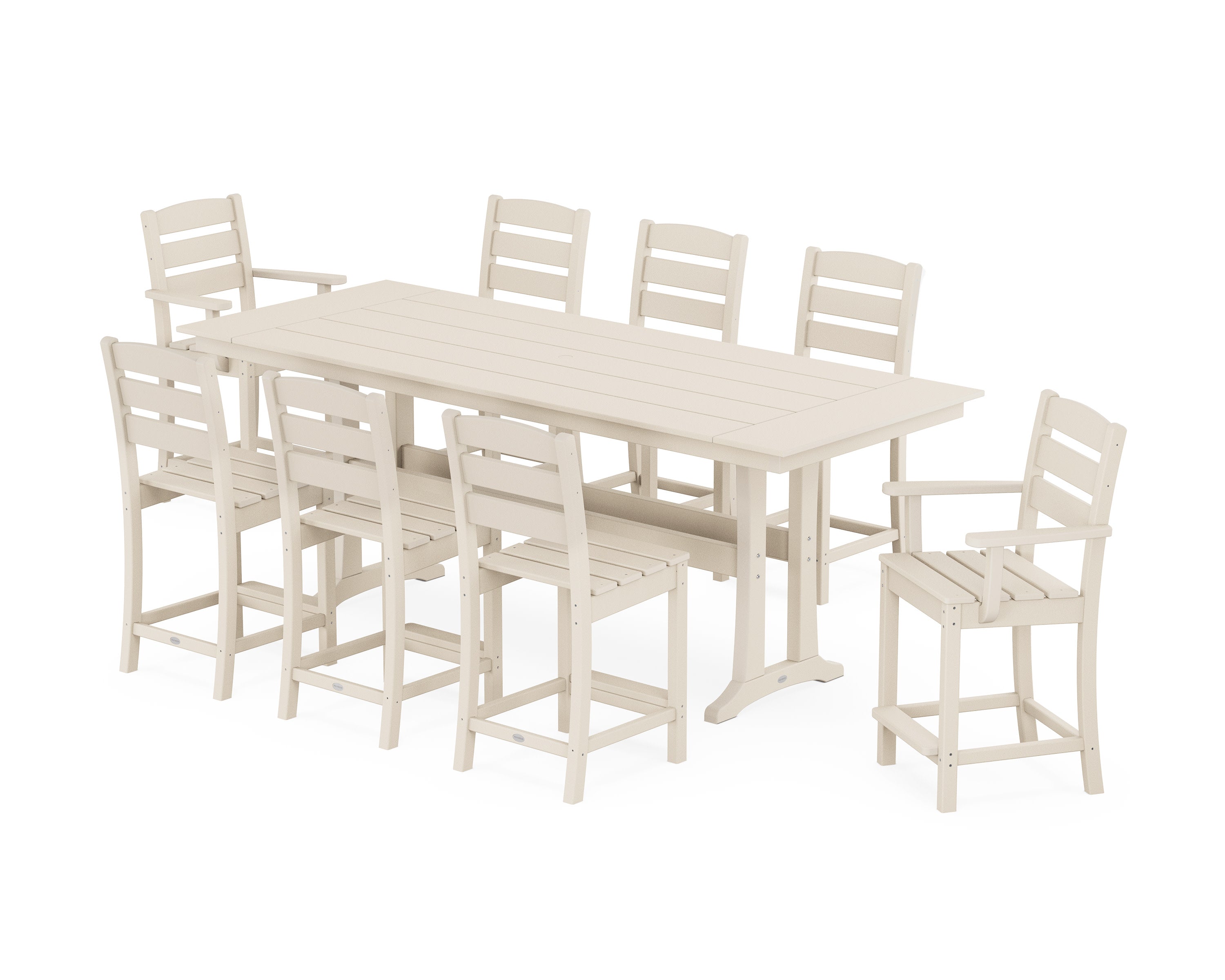 Lakeside 9-Piece Farmhouse Counter Set with Trestle Legs in Sand