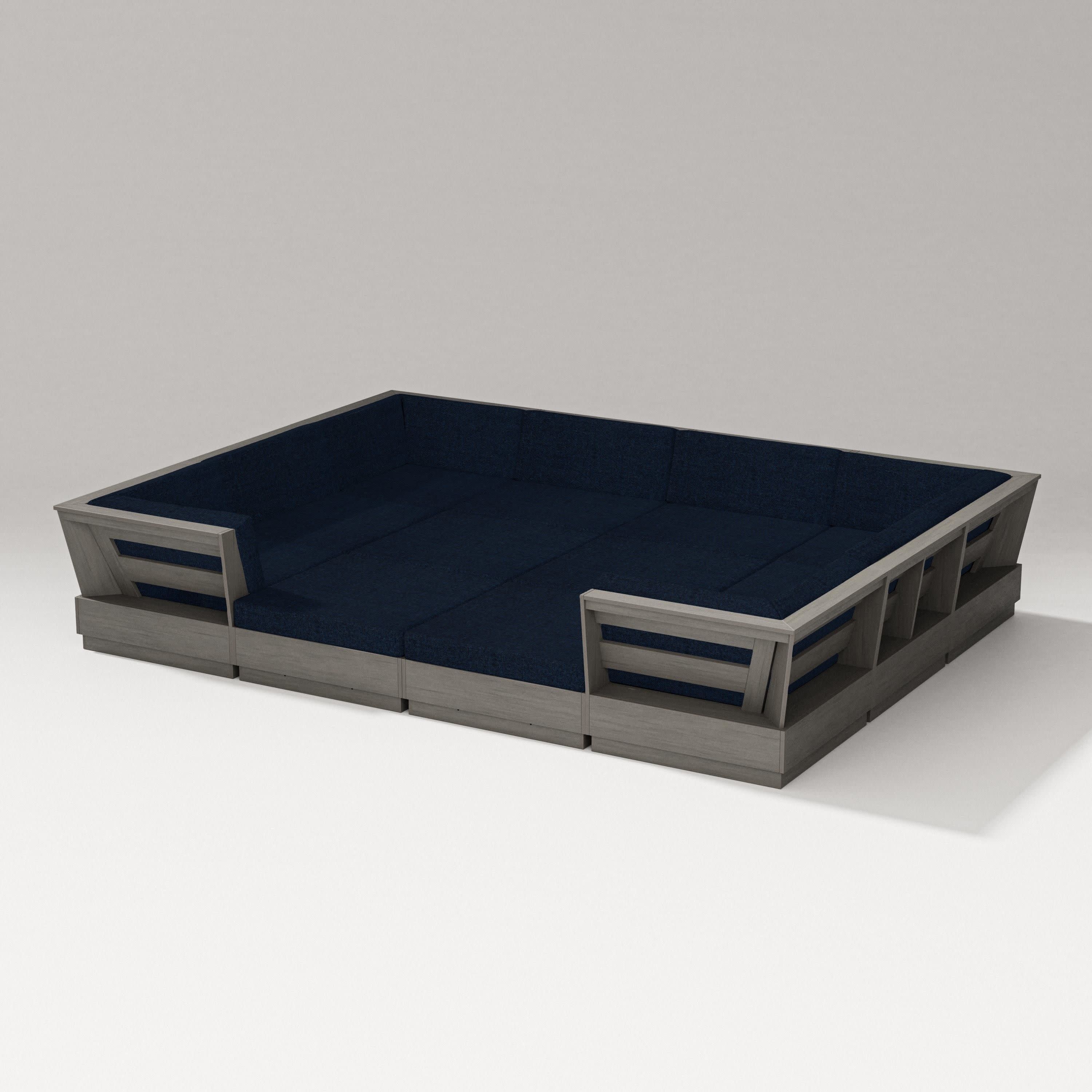 Elevate 12-Piece Pit Sectional in Driftwood / Marine Indigo