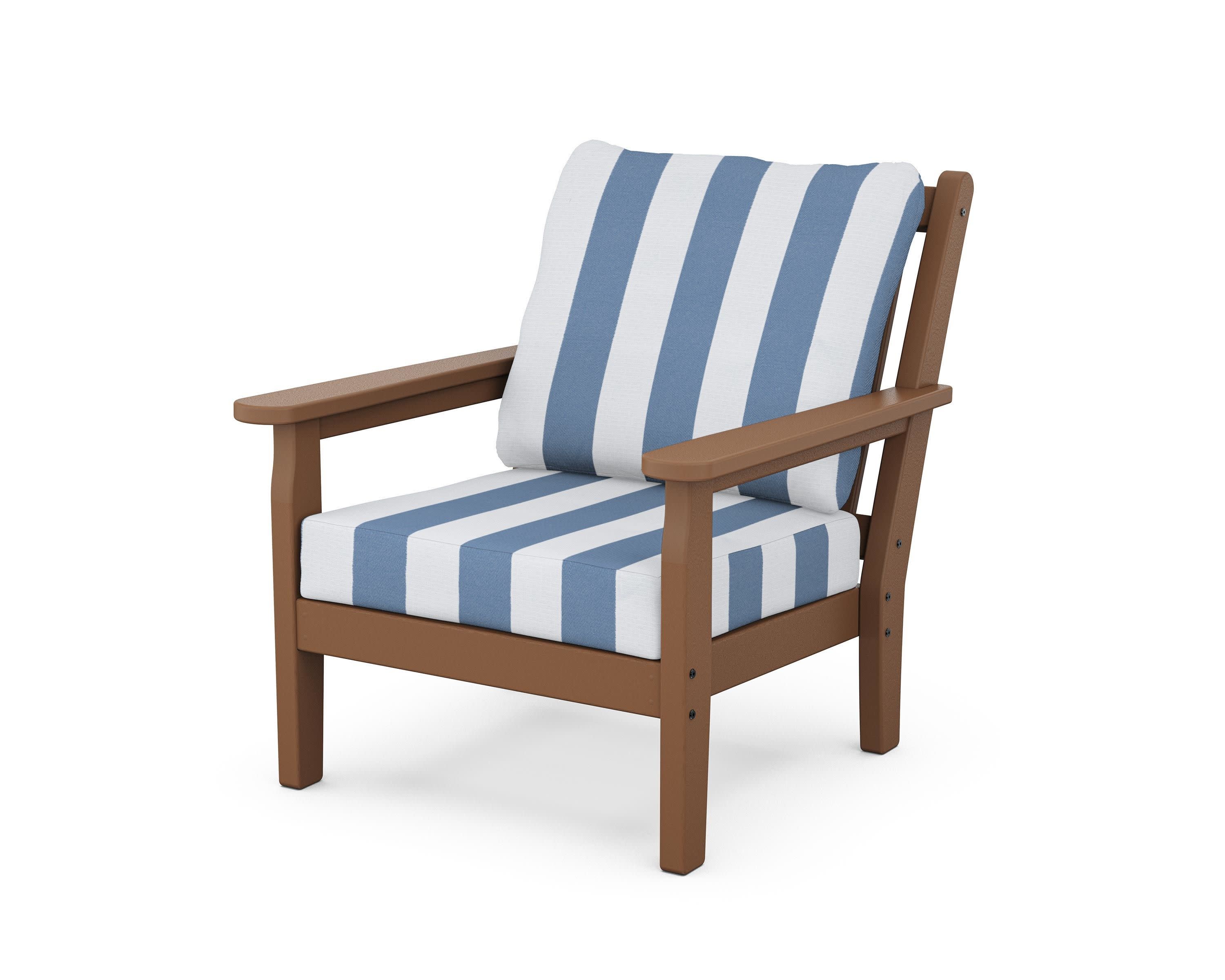 Chippendale Deep Seating Chair in Teak / Cabana Stripe Sky Blue