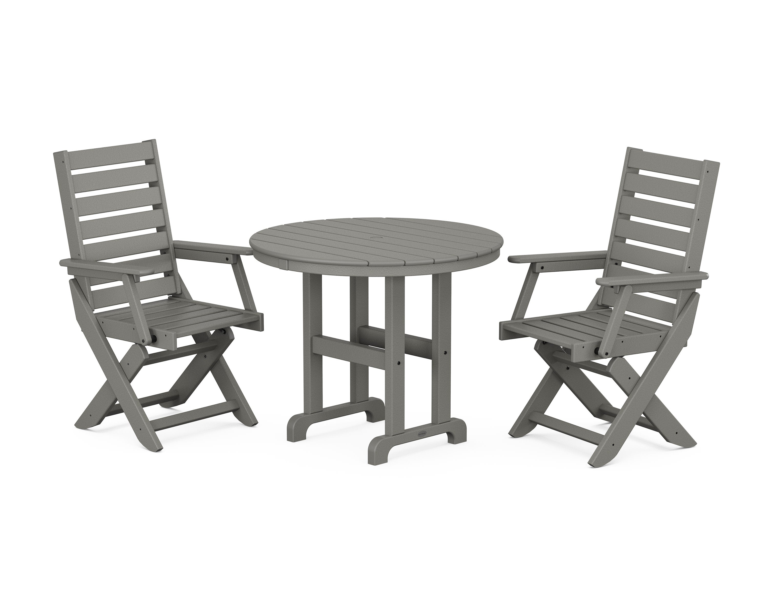 Captain Folding Chair 3-Piece Round Dining Set in Slate Grey
