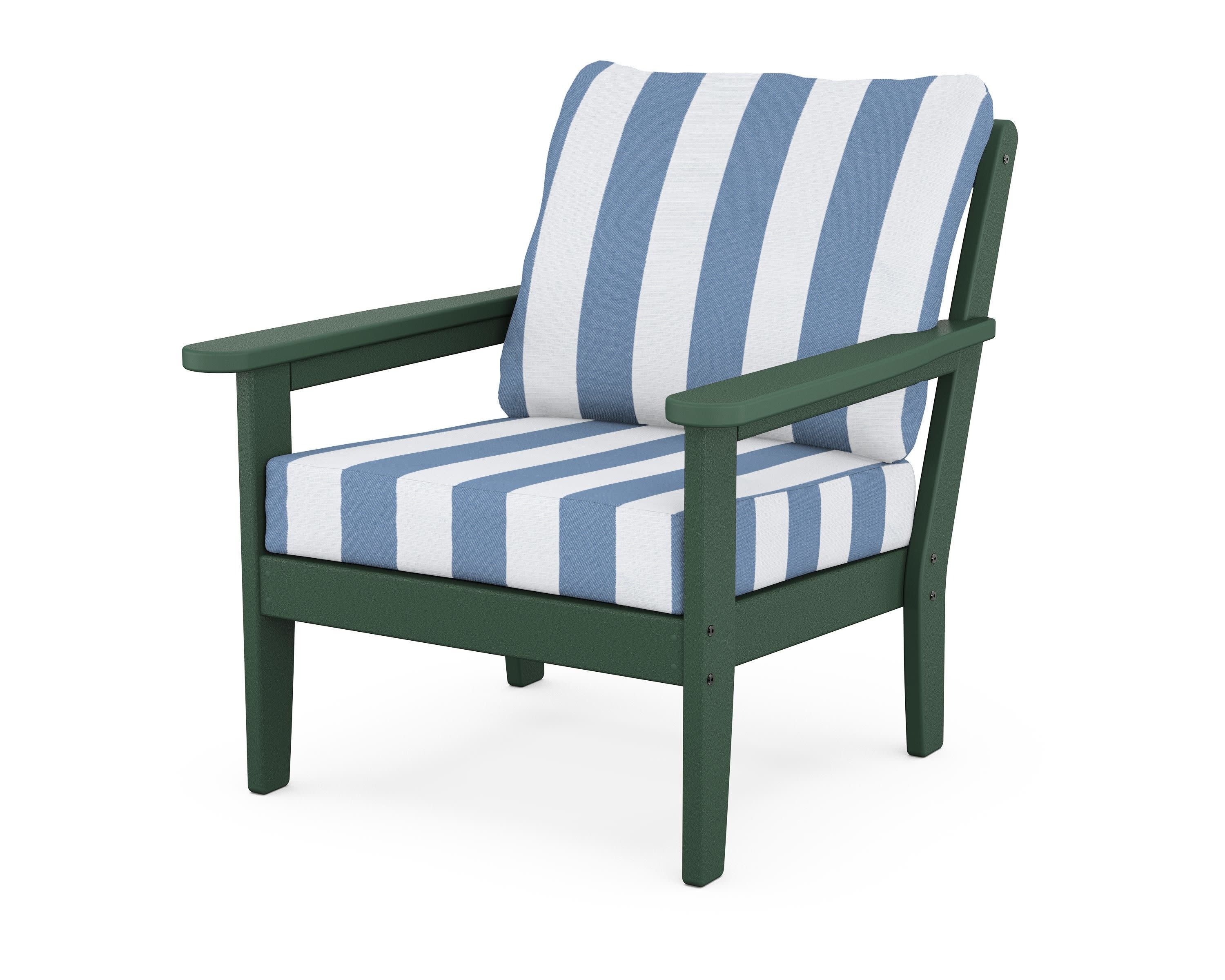 Cottage Deep Seating Chair in Green / Cabana Stripe Sky Blue