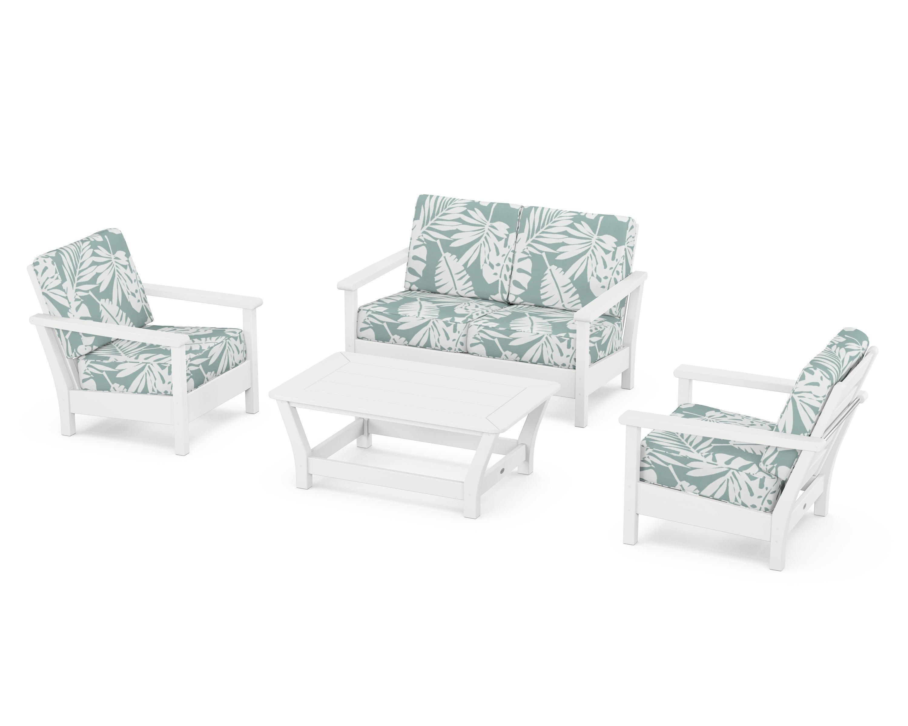 Harbour 4-Piece Deep Seating Set in White / Leaf Glacier Spa