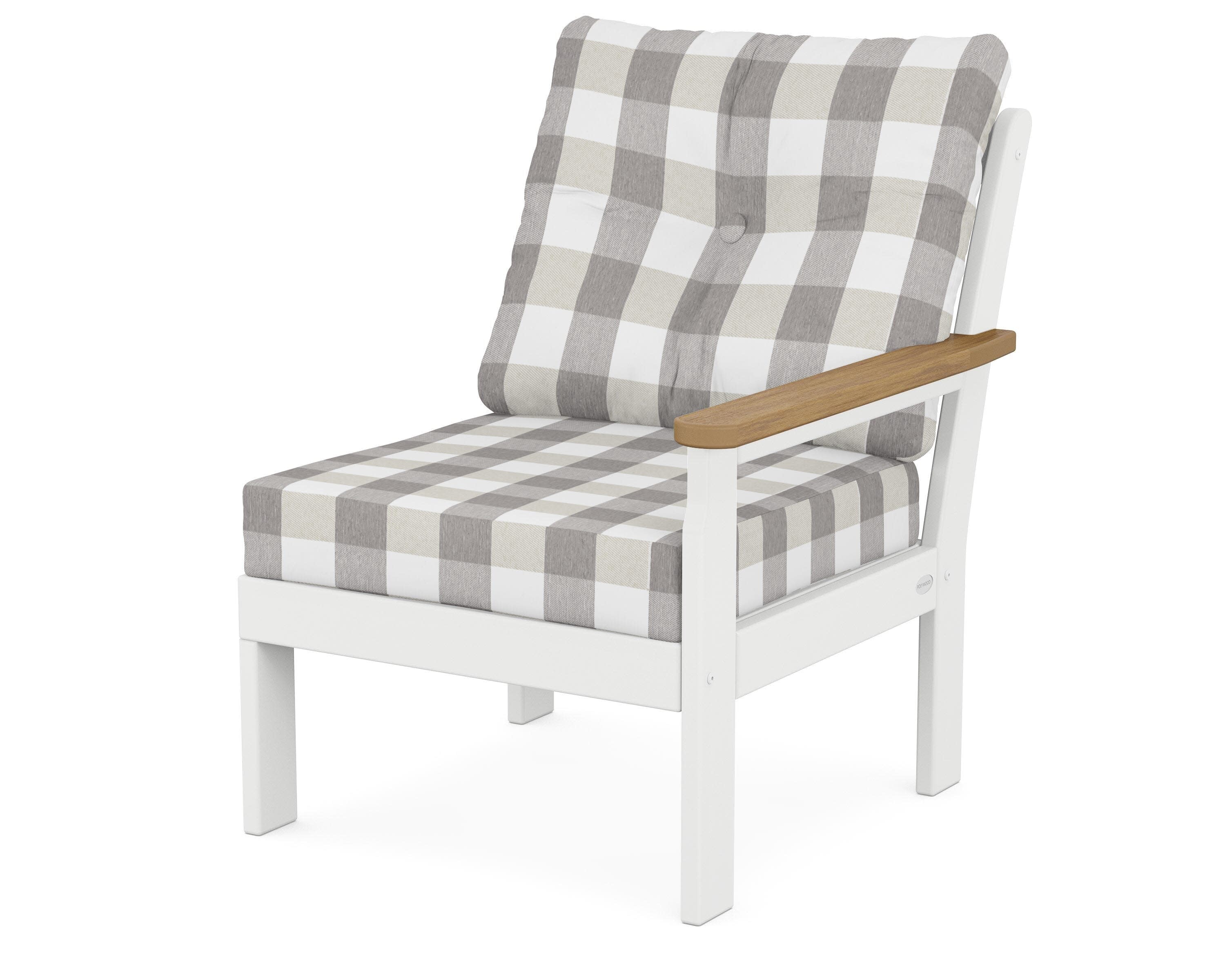 Vineyard Modular Right Arm Chair in White / Natural / Buffalo Plaid Grey Mist