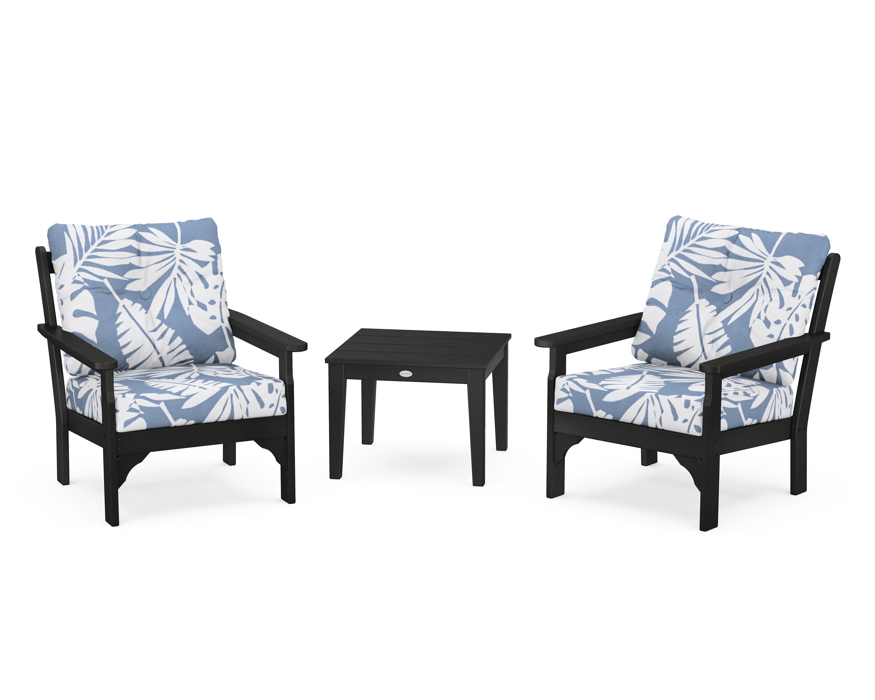 Vineyard 3-Piece Deep Seating Set in Black / Leaf Sky Blue