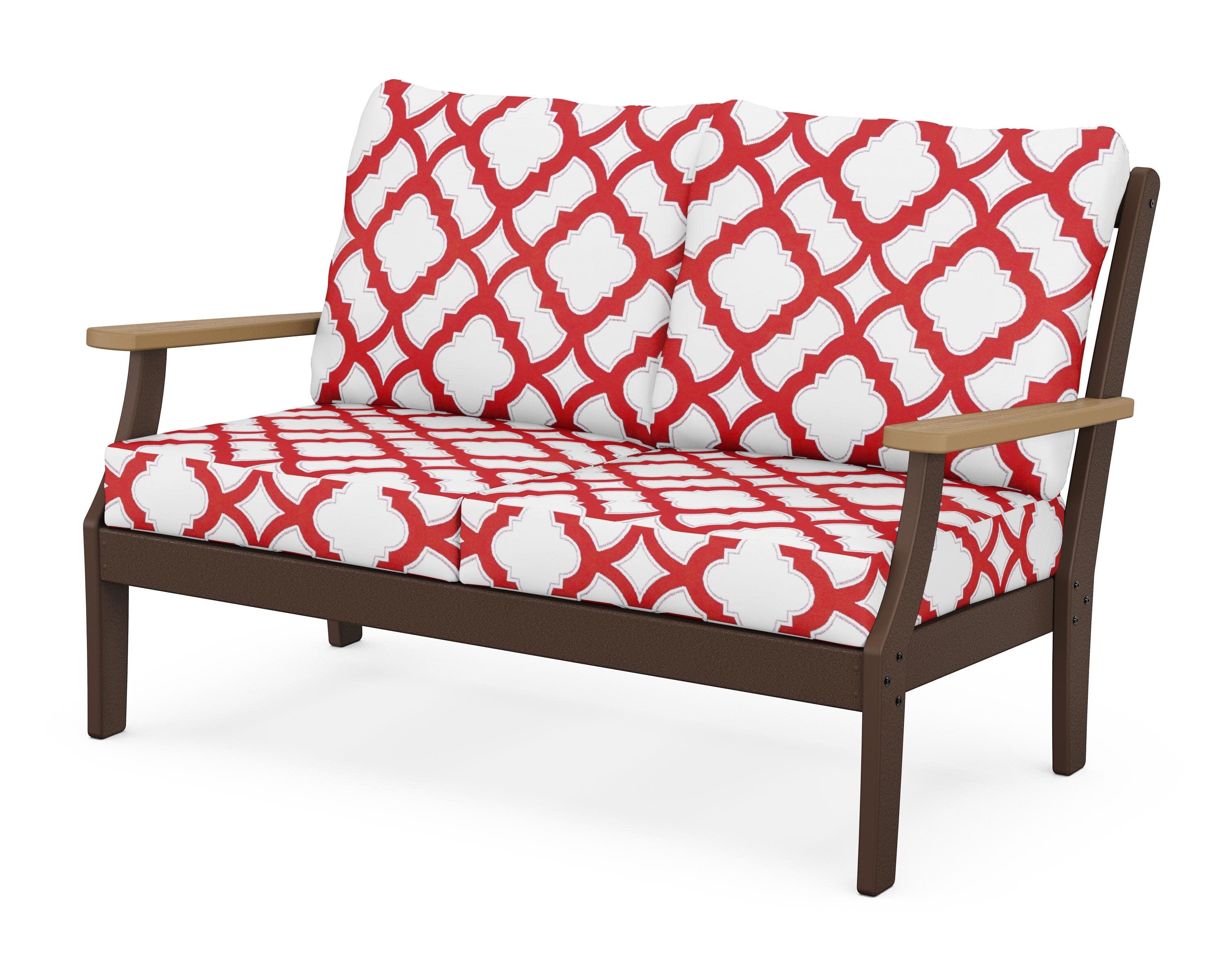 Braxton Deep Seating Loveseat in Mahogany / Natural / Trellis Crimson