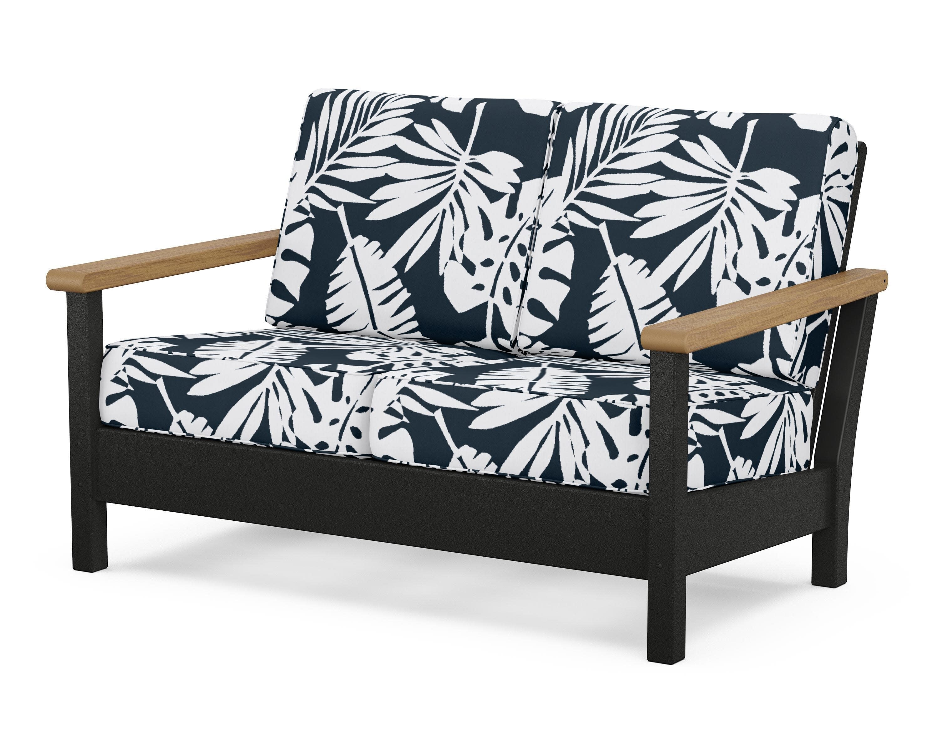 Harbour Deep Seating Loveseat in Black / Natural / Leaf Marine Indigo