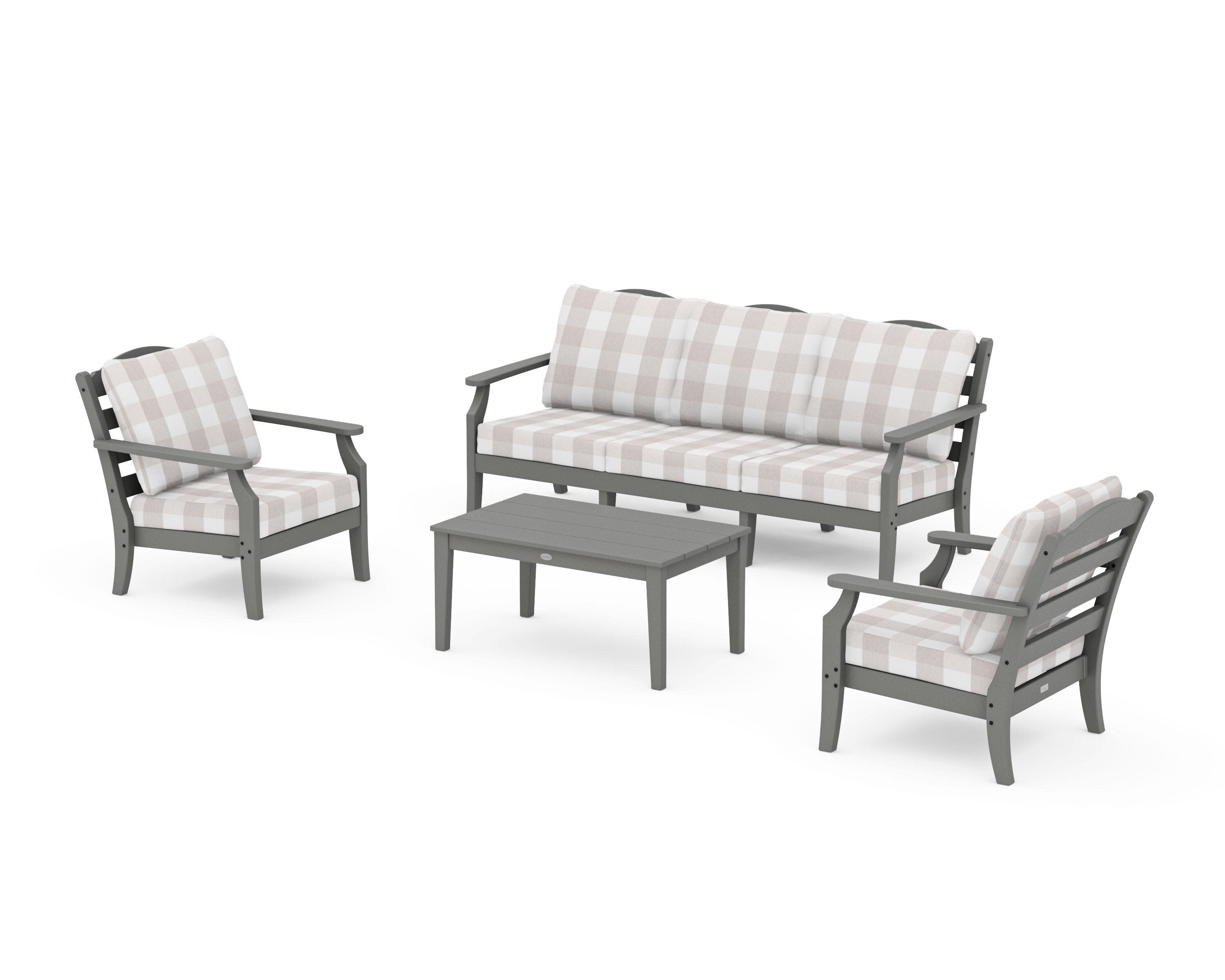 Savannah 4-Piece Deep Seating Set with Sofa in Slate Grey / Buffalo Plaid Dune Burlap