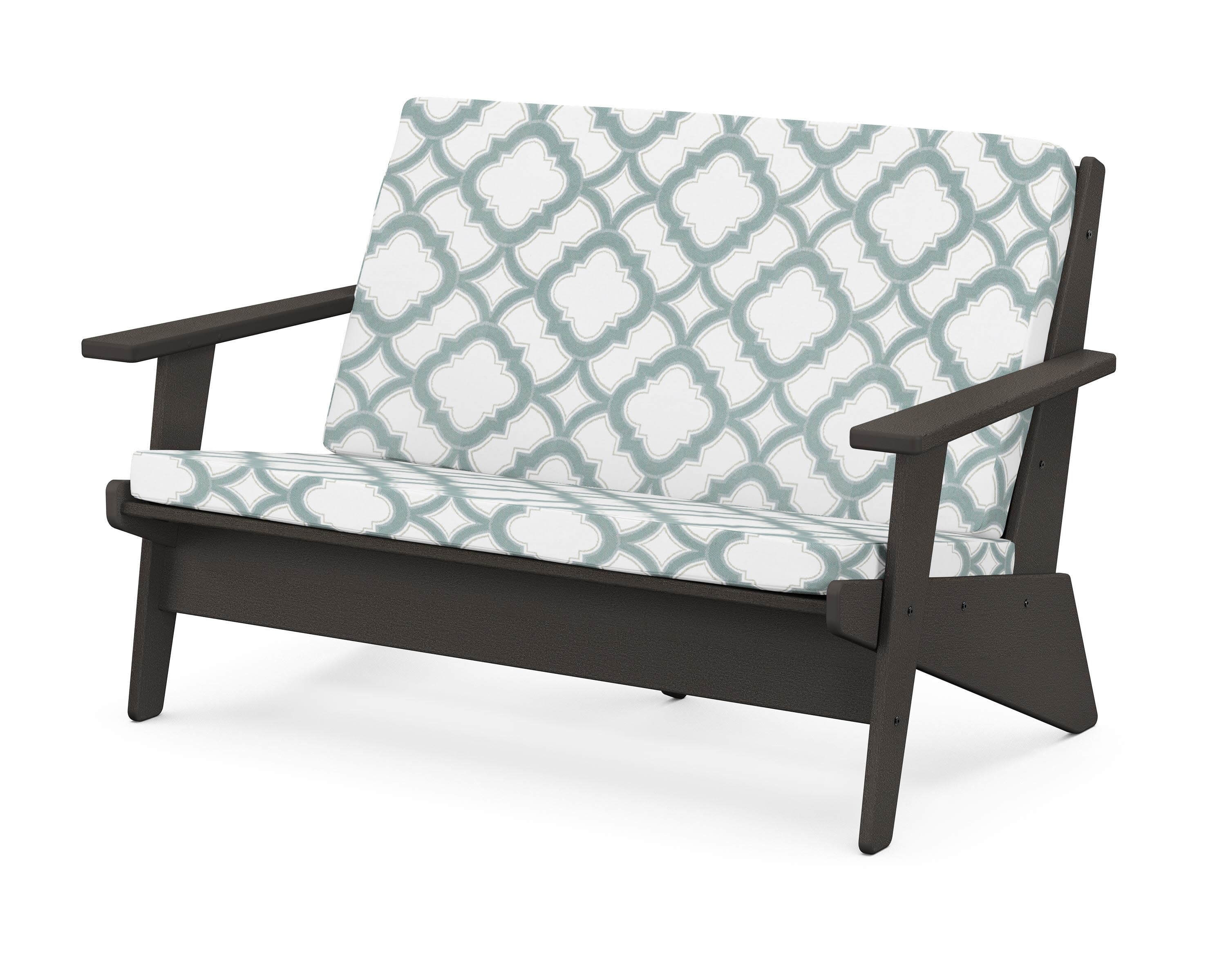 Riviera Modern Lounge Loveseat in Vintage Coffee / Trellis Glacier Spa