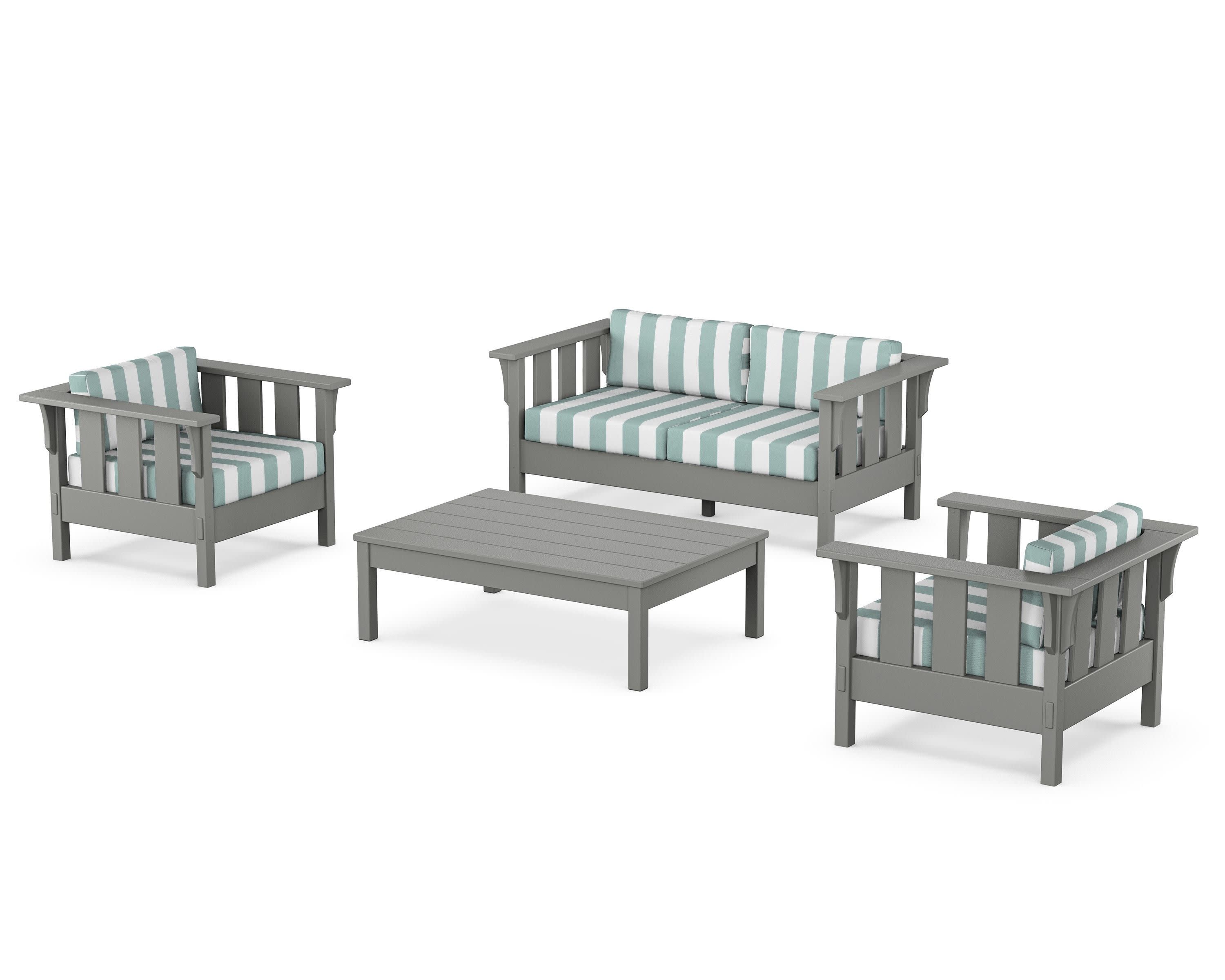 Acadia 4-Piece Deep Seating Set with Loveseat in Slate Grey / Cabana Stripe Glacier Spa