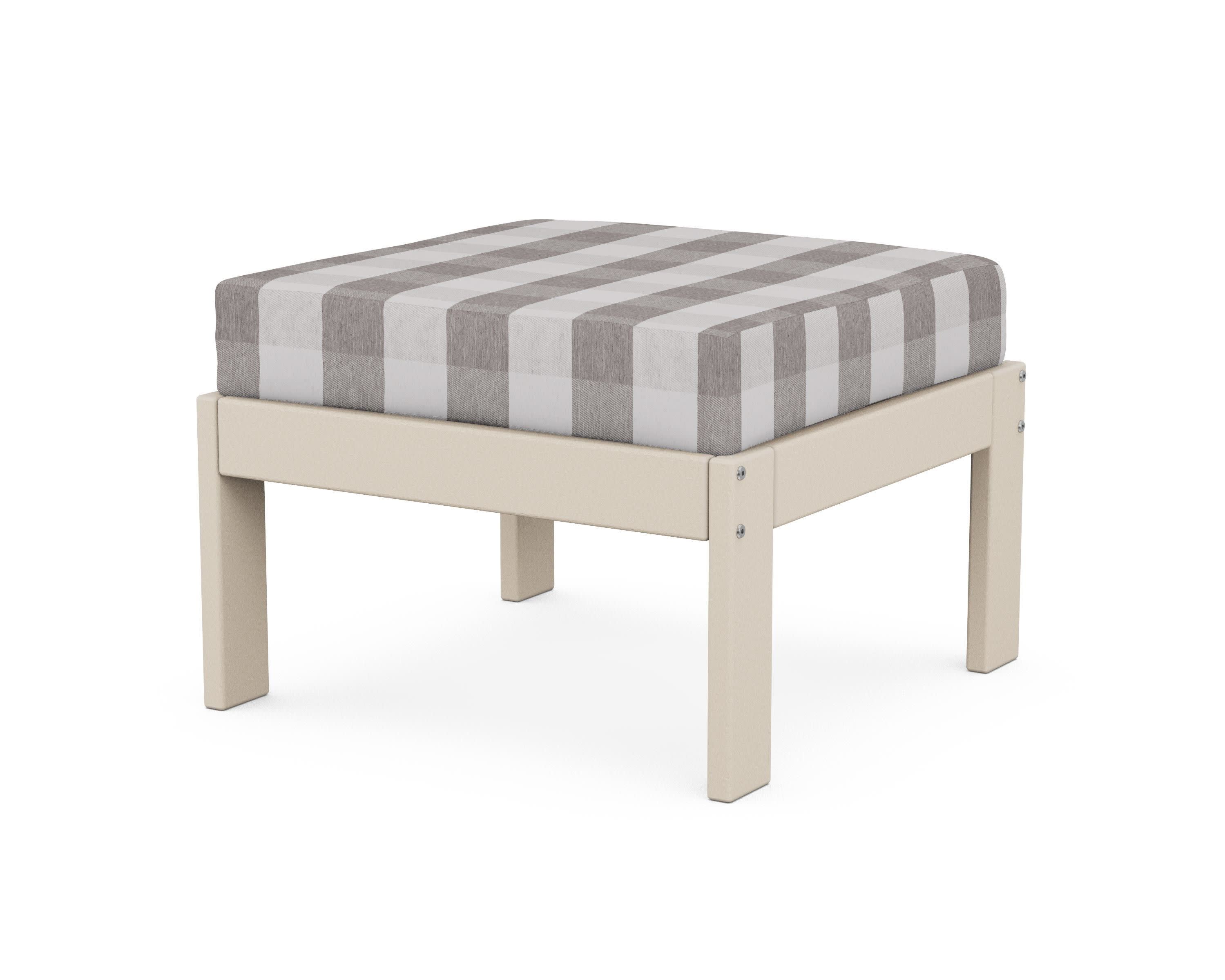 Vineyard Modular Ottoman in Sand / Buffalo Plaid Grey Mist