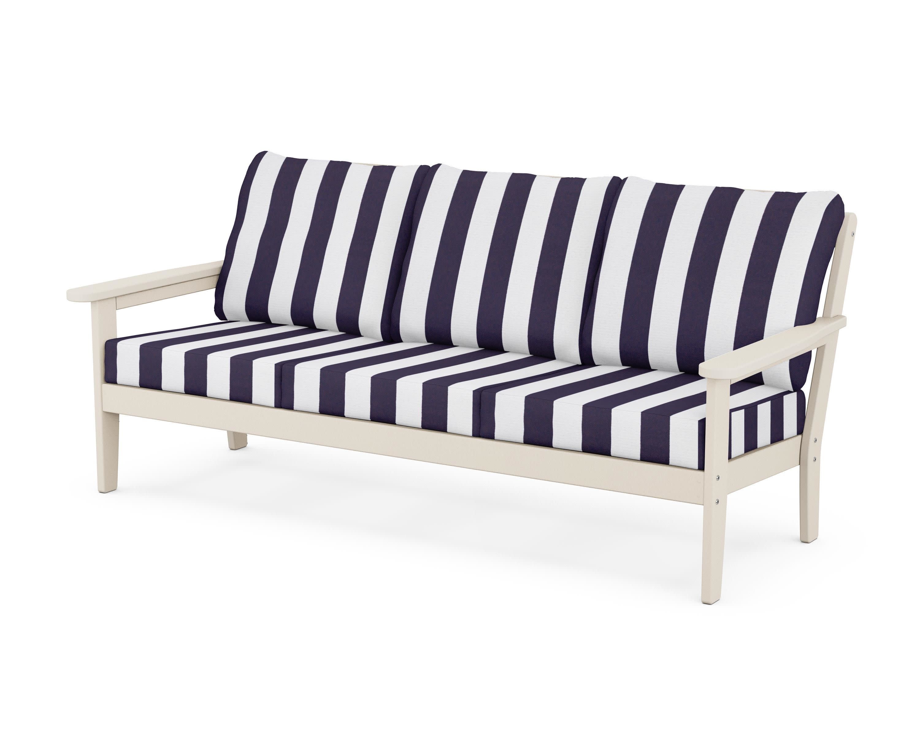 Cottage Deep Seating Sofa in Sand / Cabana Stripe Navy