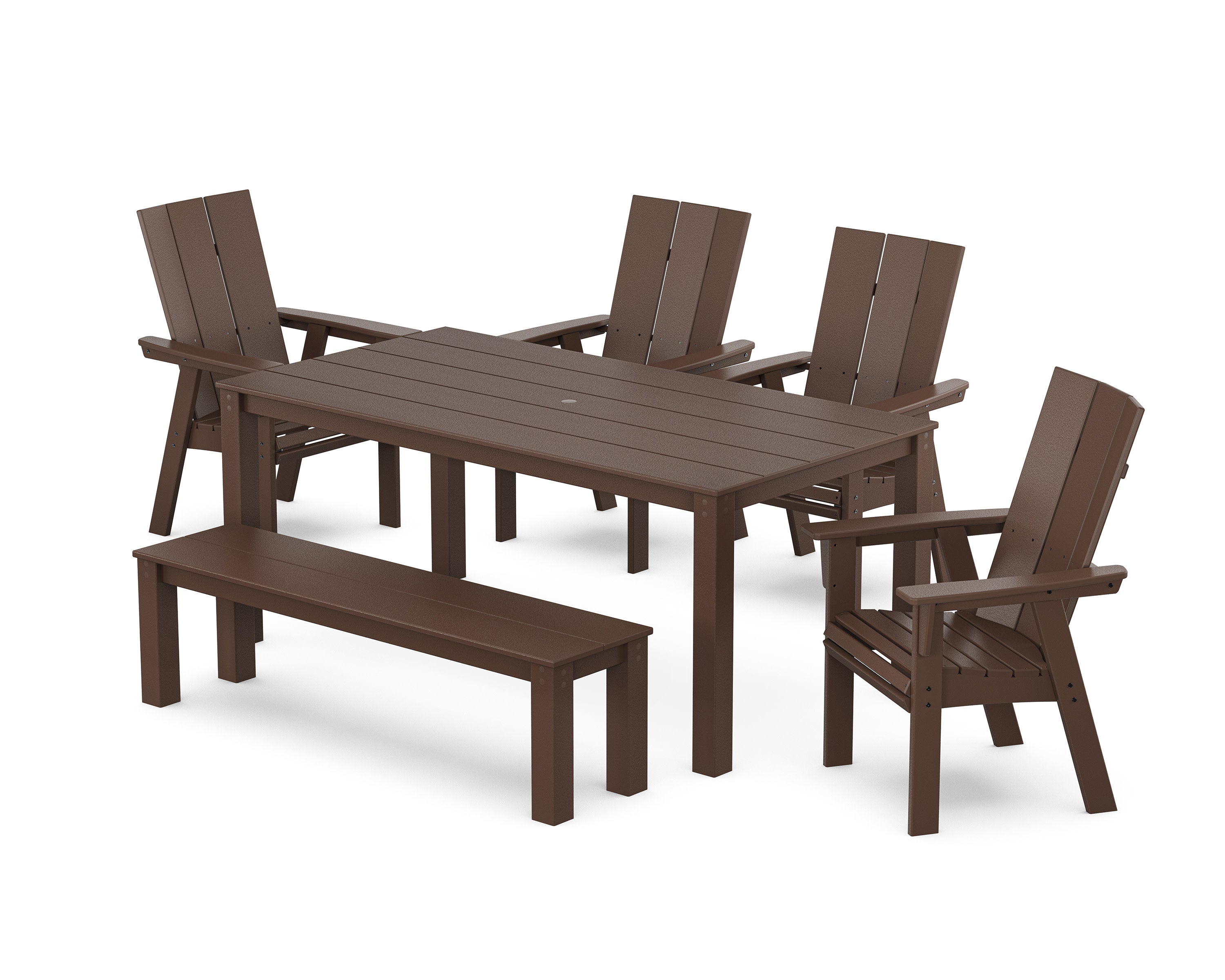 Modern Curveback Adirondack 6-Piece Parsons Dining Set with Bench in Mahogany