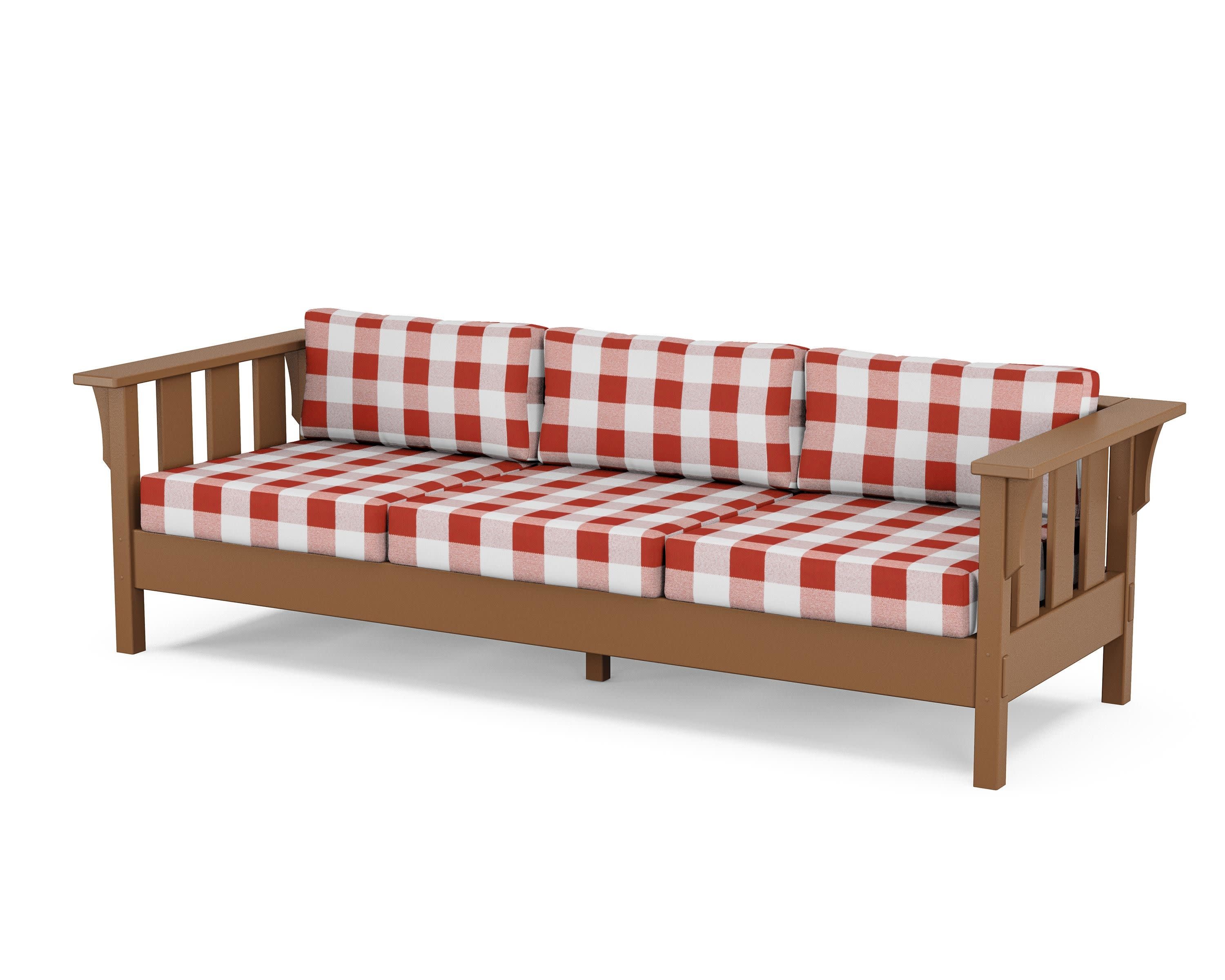 Acadia Deep Seating Sofa in Teak / Buffalo Plaid Crimson