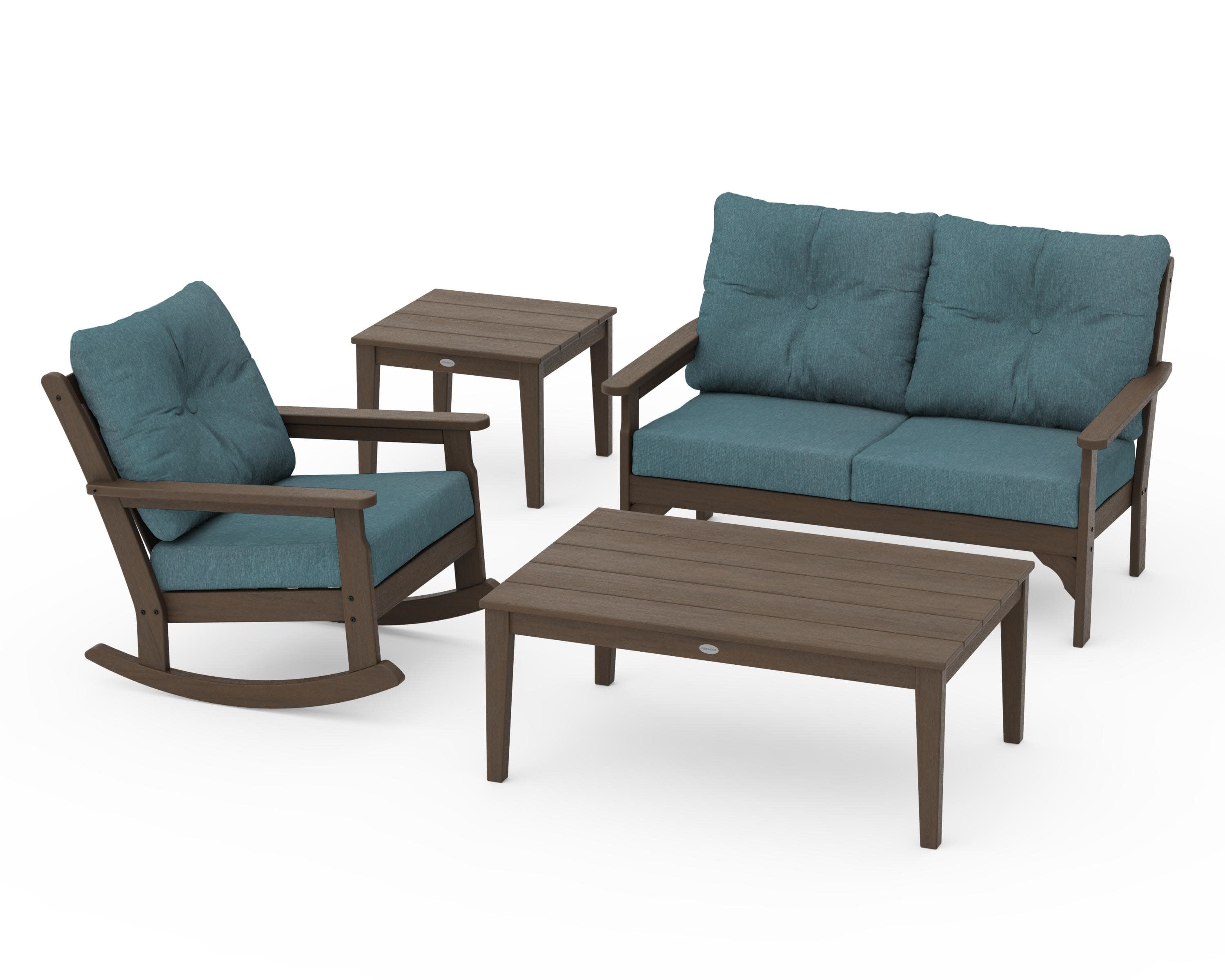 Vineyard 4-Piece Deep Seating Rocker Set in Kona / Ocean Teal