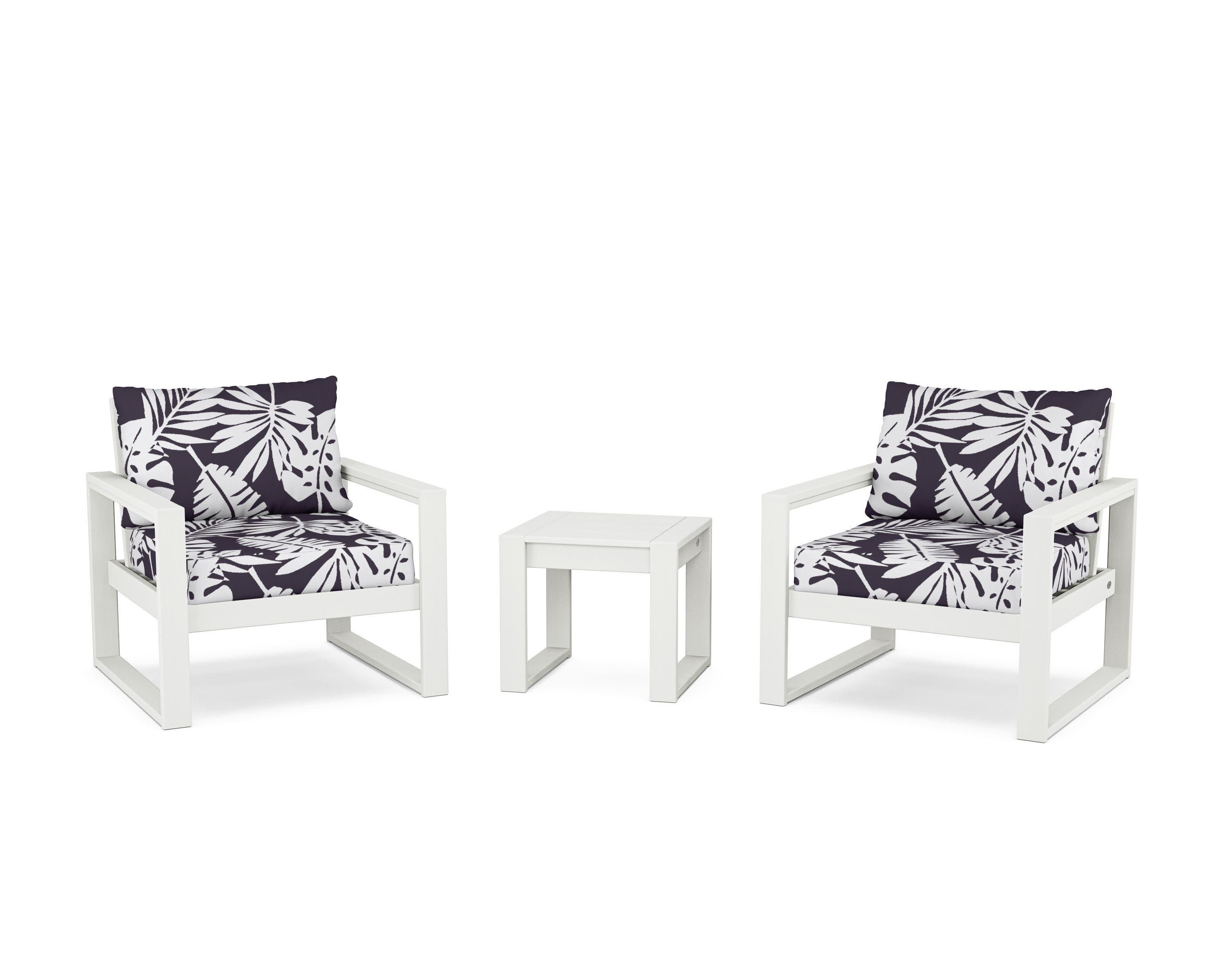 EDGE Sectional 3-Piece Deep Seating Set in Vintage White / Leaf Navy
