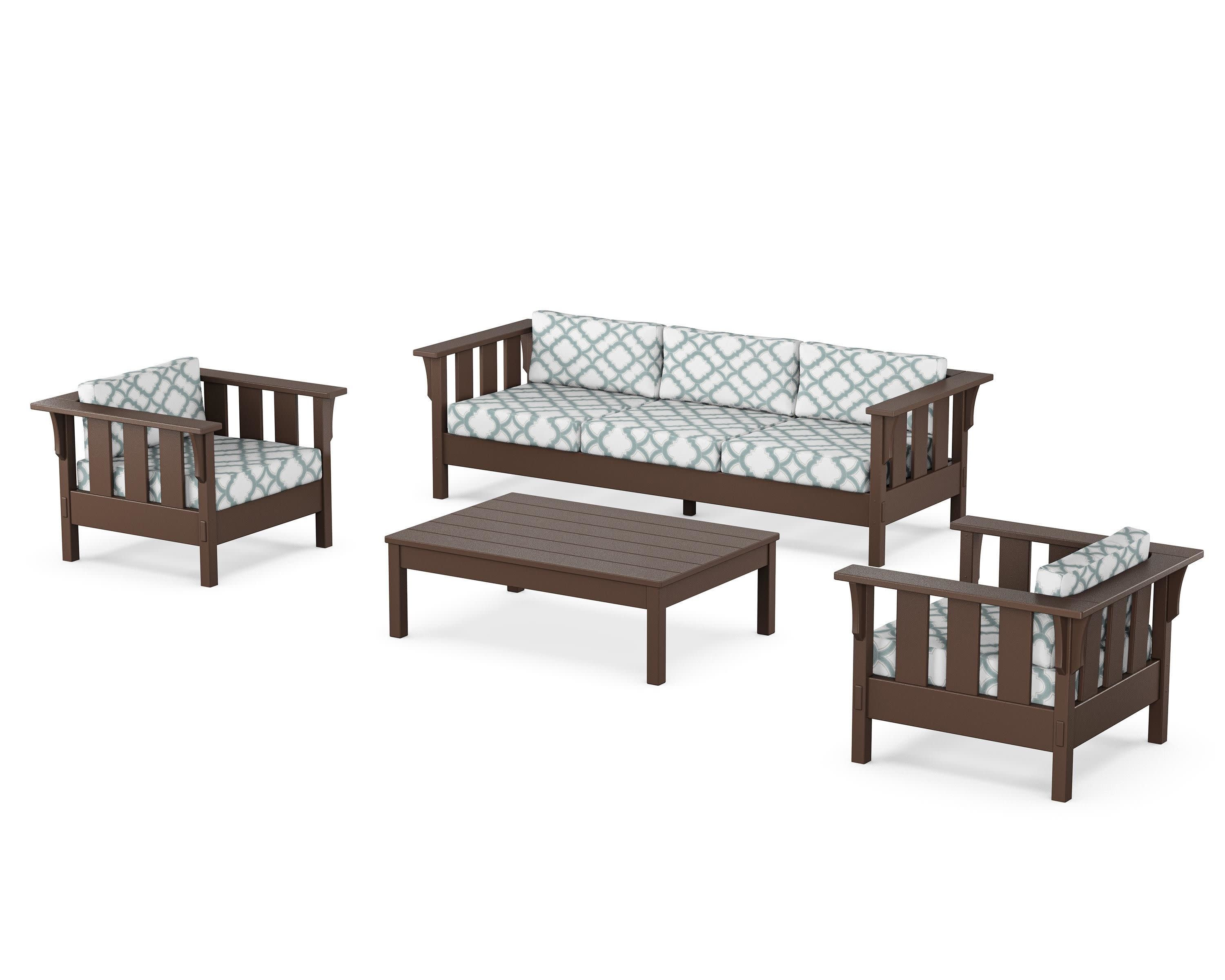 Acadia 4-Piece Deep Seating Set with Sofa in Mahogany / Trellis Glacier Spa