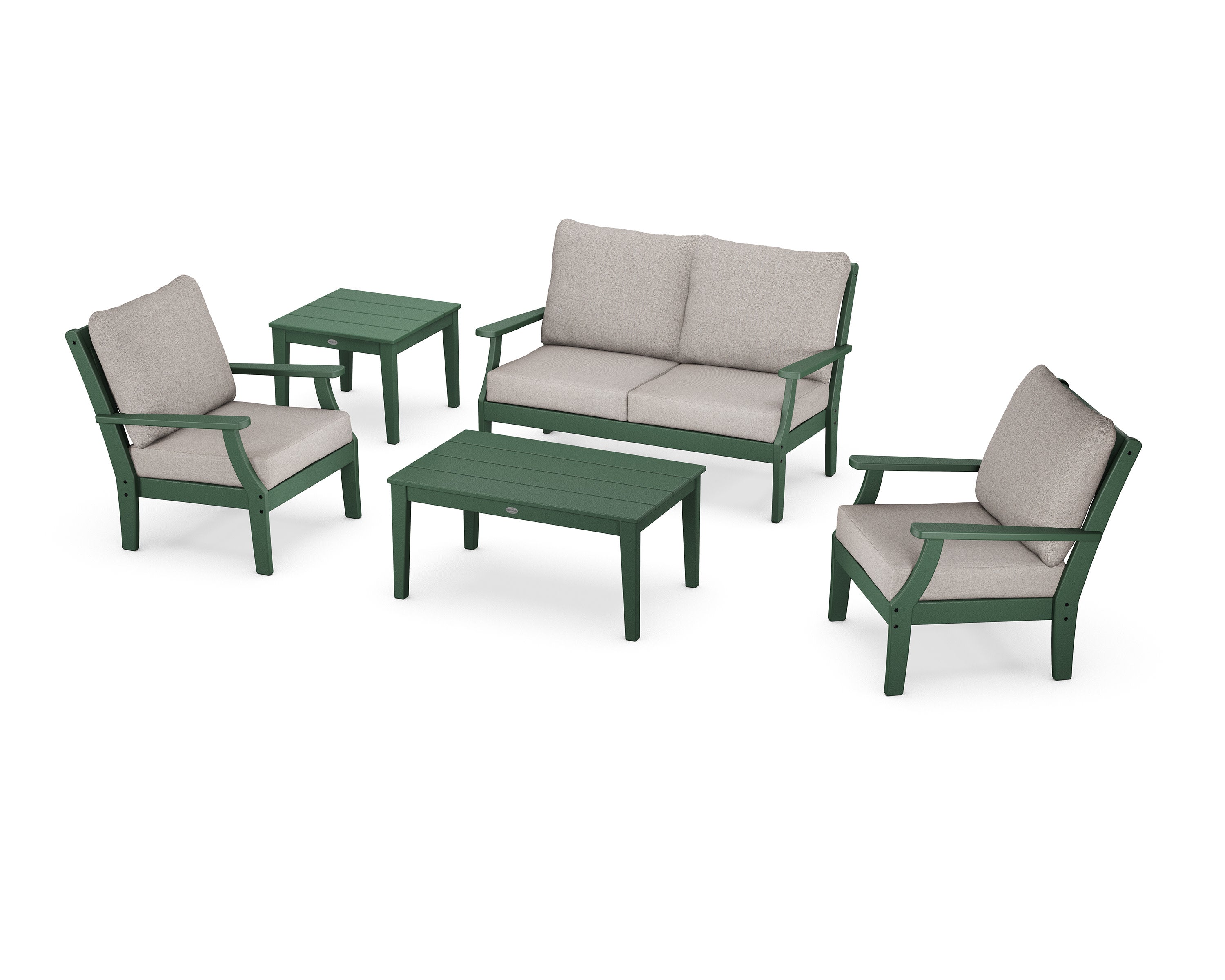 Braxton 5-Piece Deep Seating Set in Green / Weathered Tweed