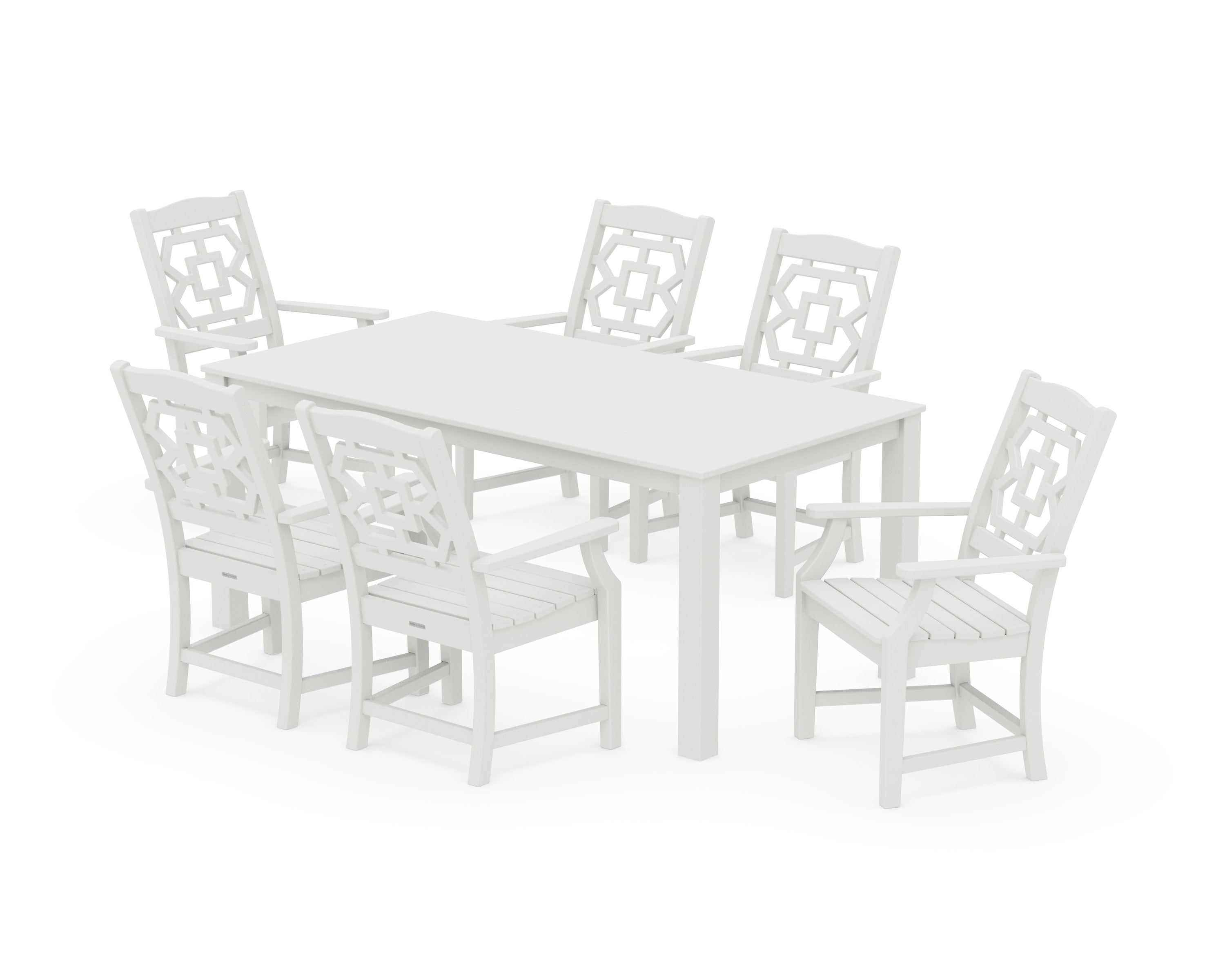 Chinoiserie Arm Chair 7-Piece Parsons Dining Set in Vintage White
