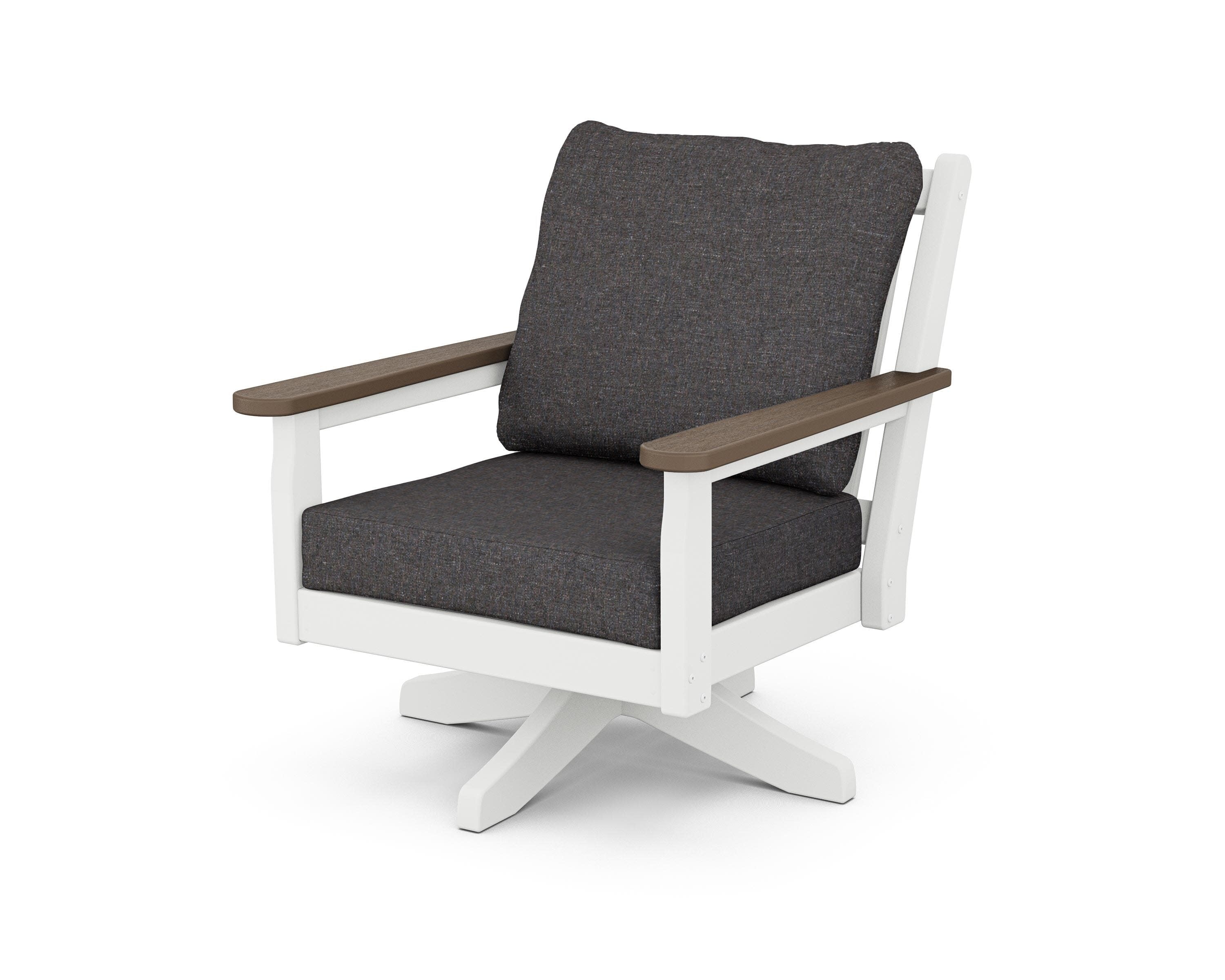 Chippendale Deep Seating Swivel Chair in White / Kona / Ash Charcoal