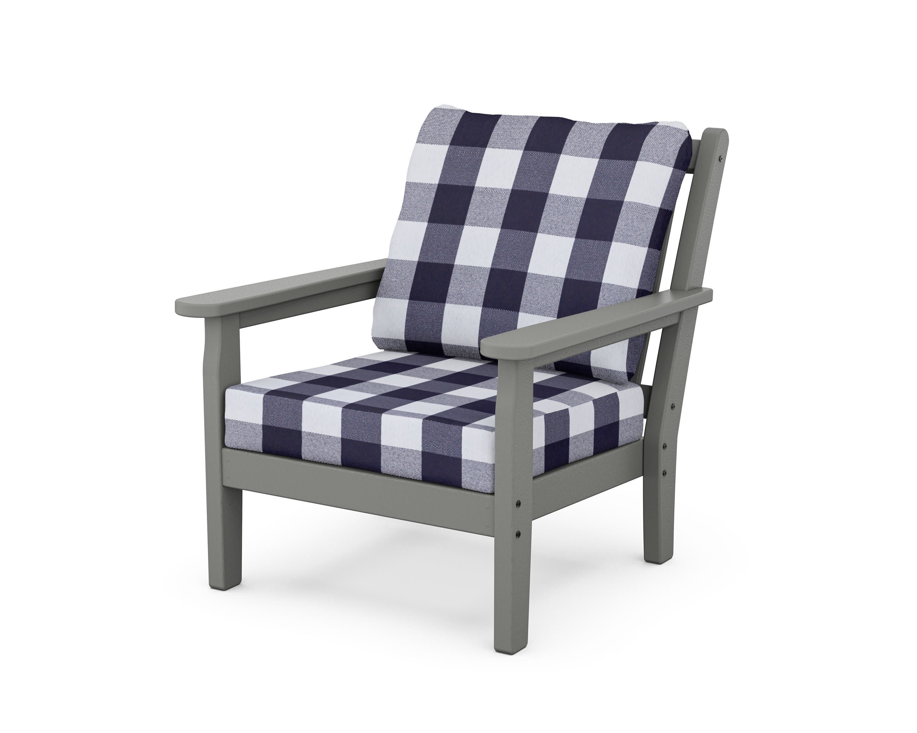 Chippendale Deep Seating Chair in Slate Grey / Buffalo Plaid Navy
