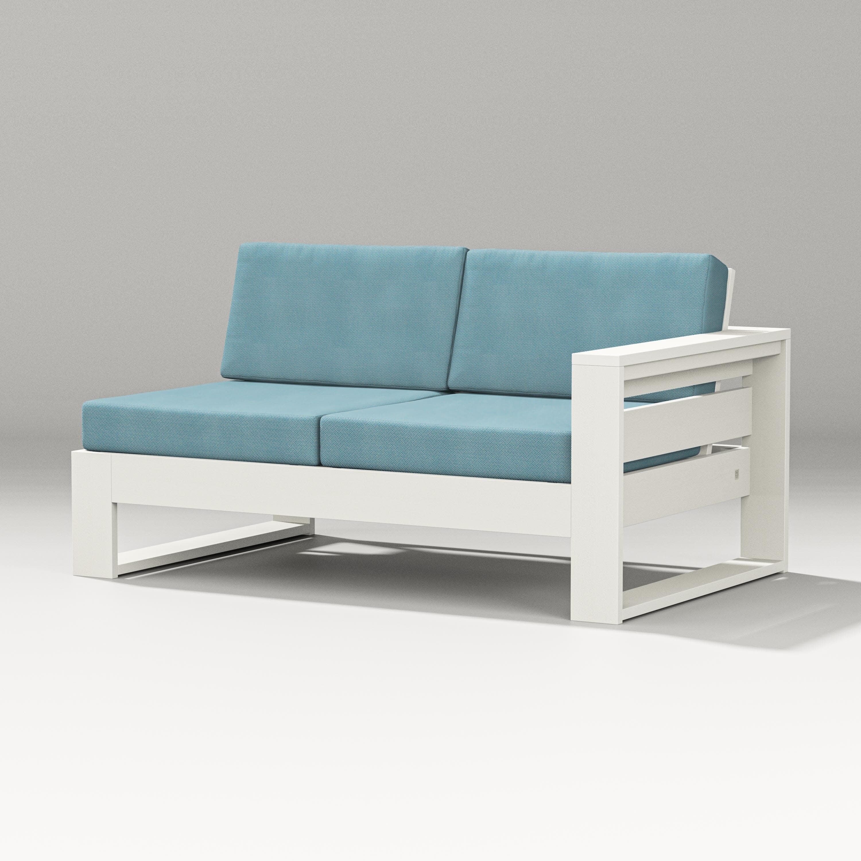 Latitude Modular Right Arm Loveseat in Vintage White / Lattice Sky Blue