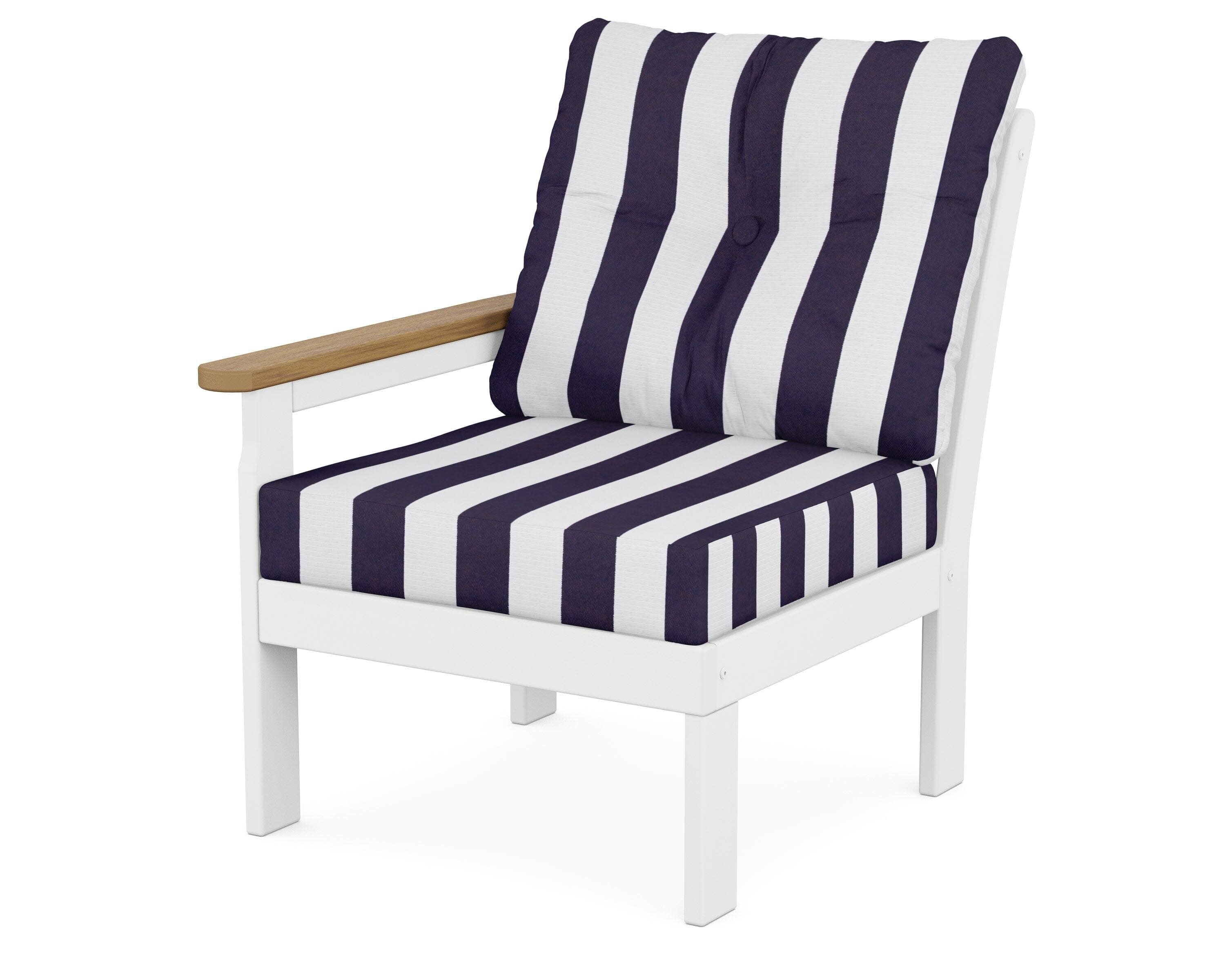 Vineyard Modular Left Arm Chair in White / Natural / Cabana Stripe Navy