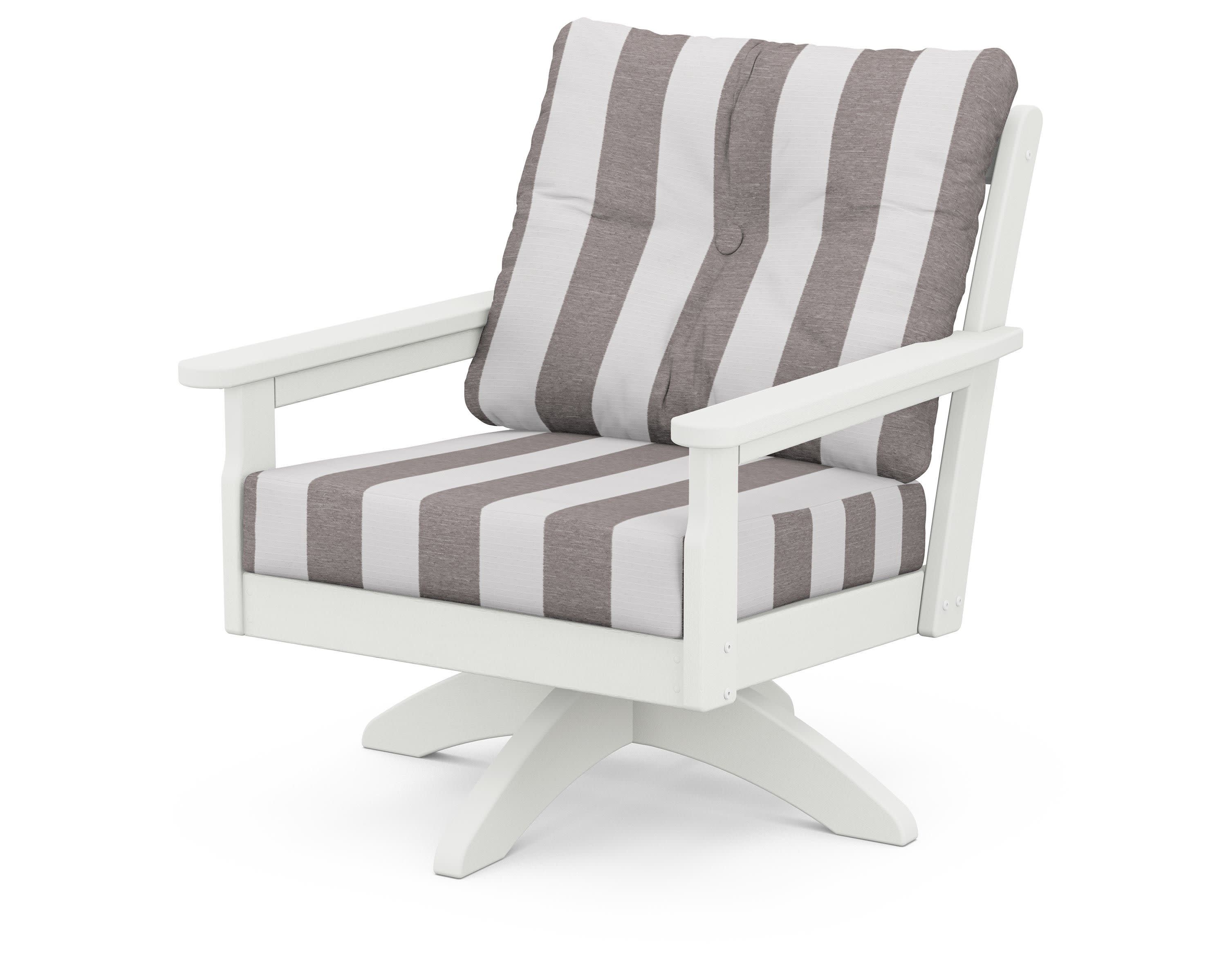 Vineyard Deep Seating Swivel Chair in Vintage White / Cabana Stripe Grey Mist
