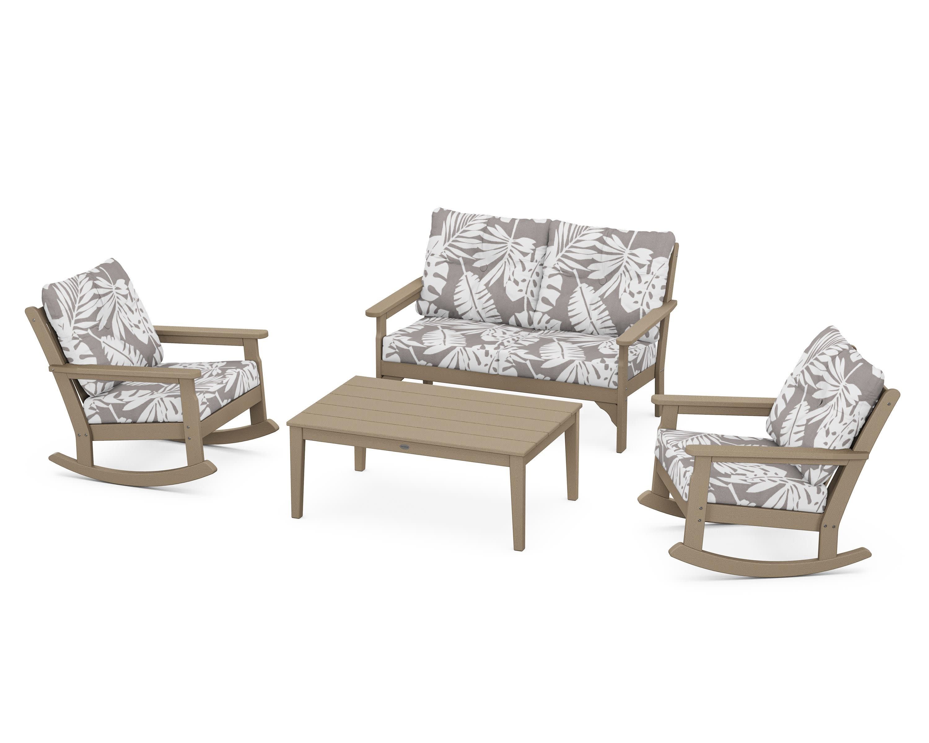 Vineyard 4-Piece Deep Seating Rocking Chair Set in Vintage Sahara / Leaf Grey Mist
