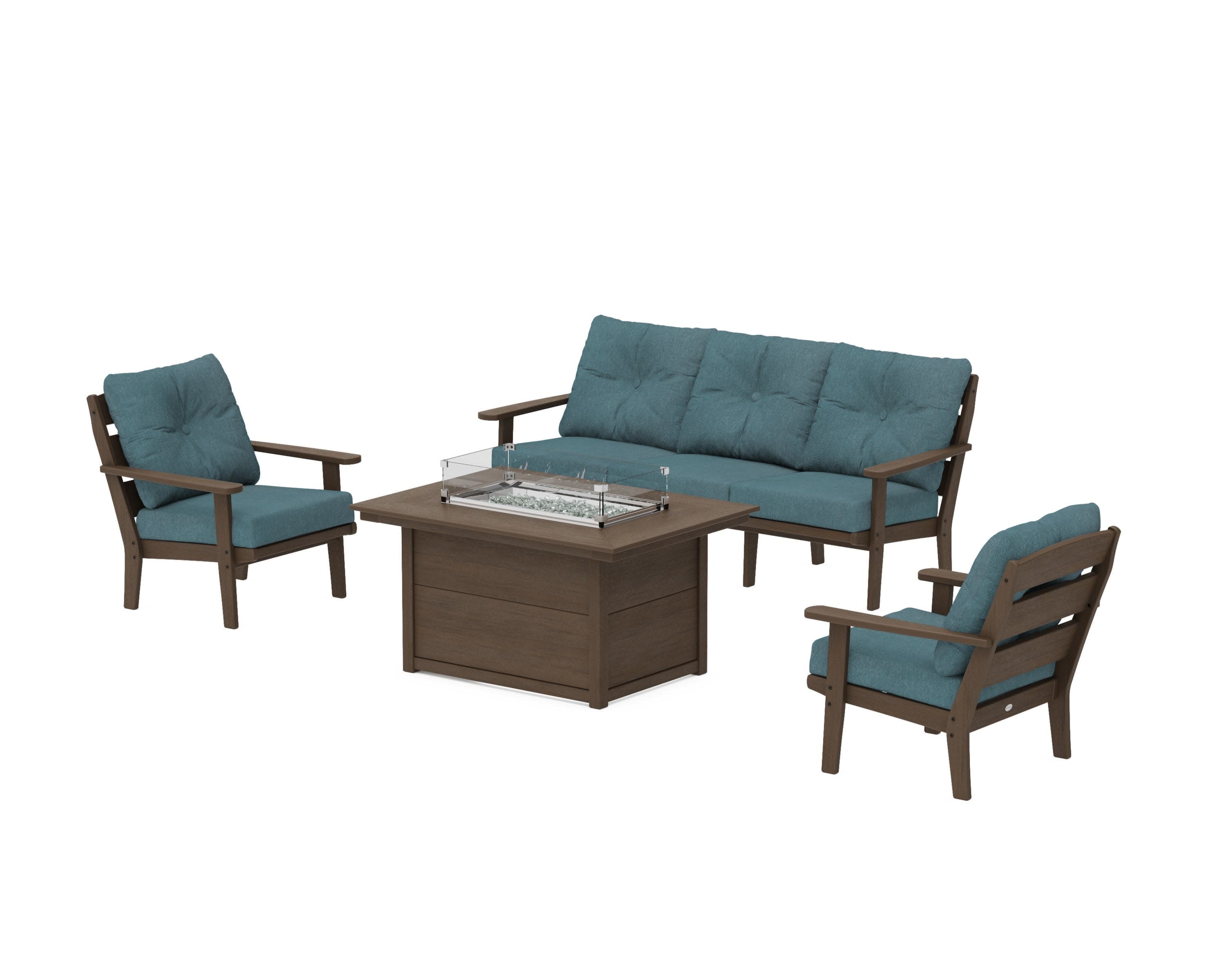Lakeside Deep Seating Fire Pit Table Set in Kona / Ocean Teal
