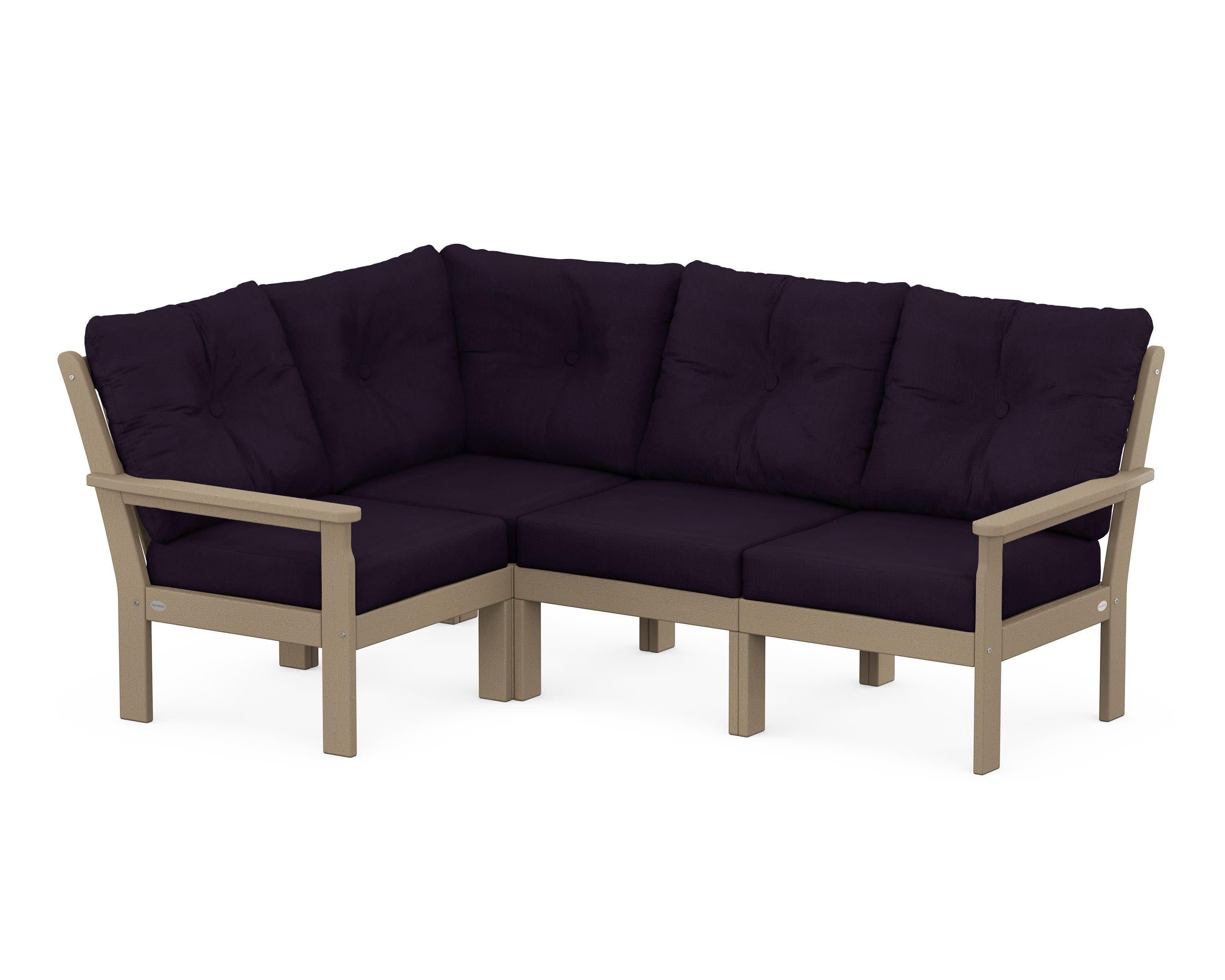 Vineyard 4-Piece Sectional in Vintage Sahara / Navy Linen