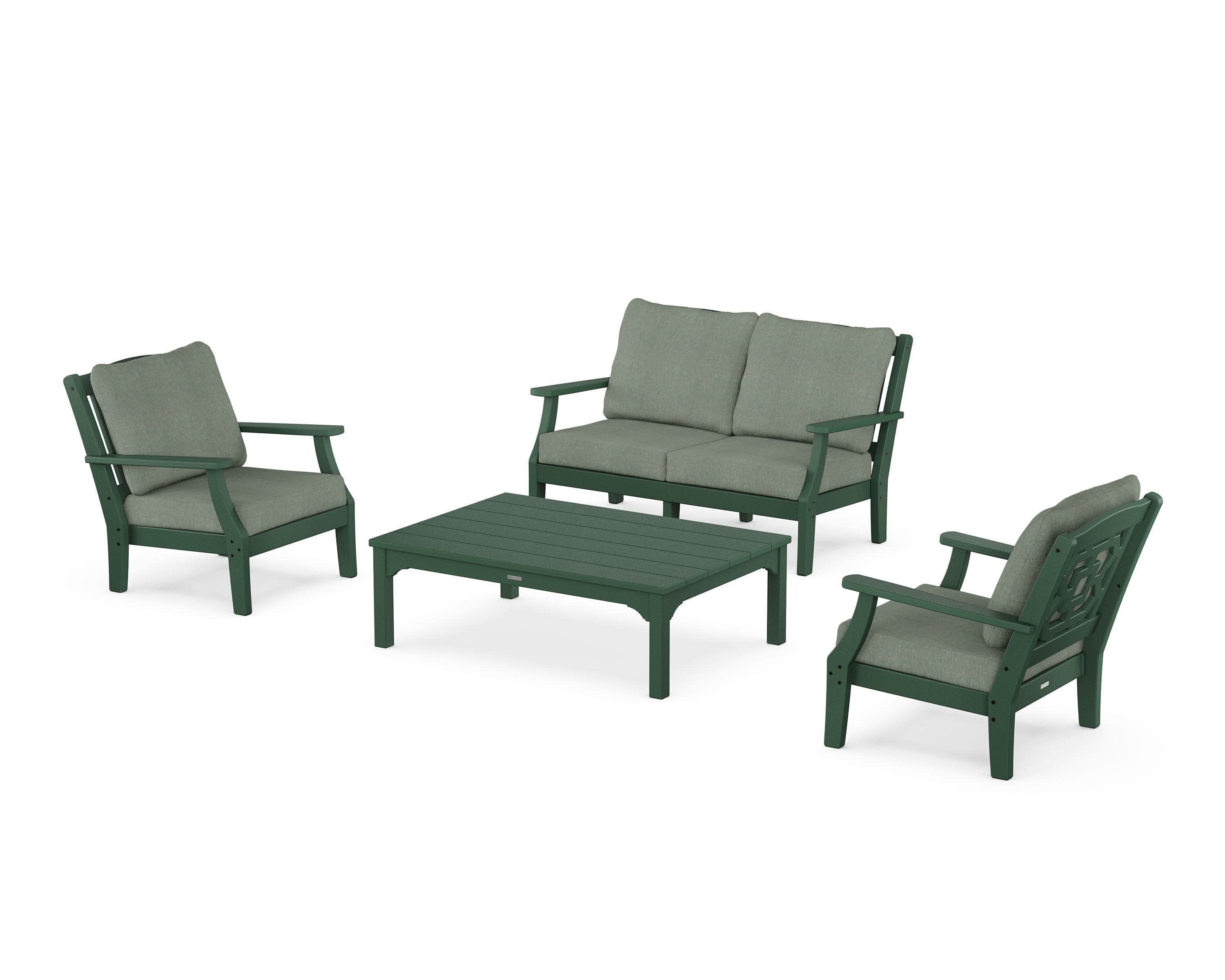 Chinoiserie 4-Piece Deep Seating Set with Loveseat in Green / Cast Sage