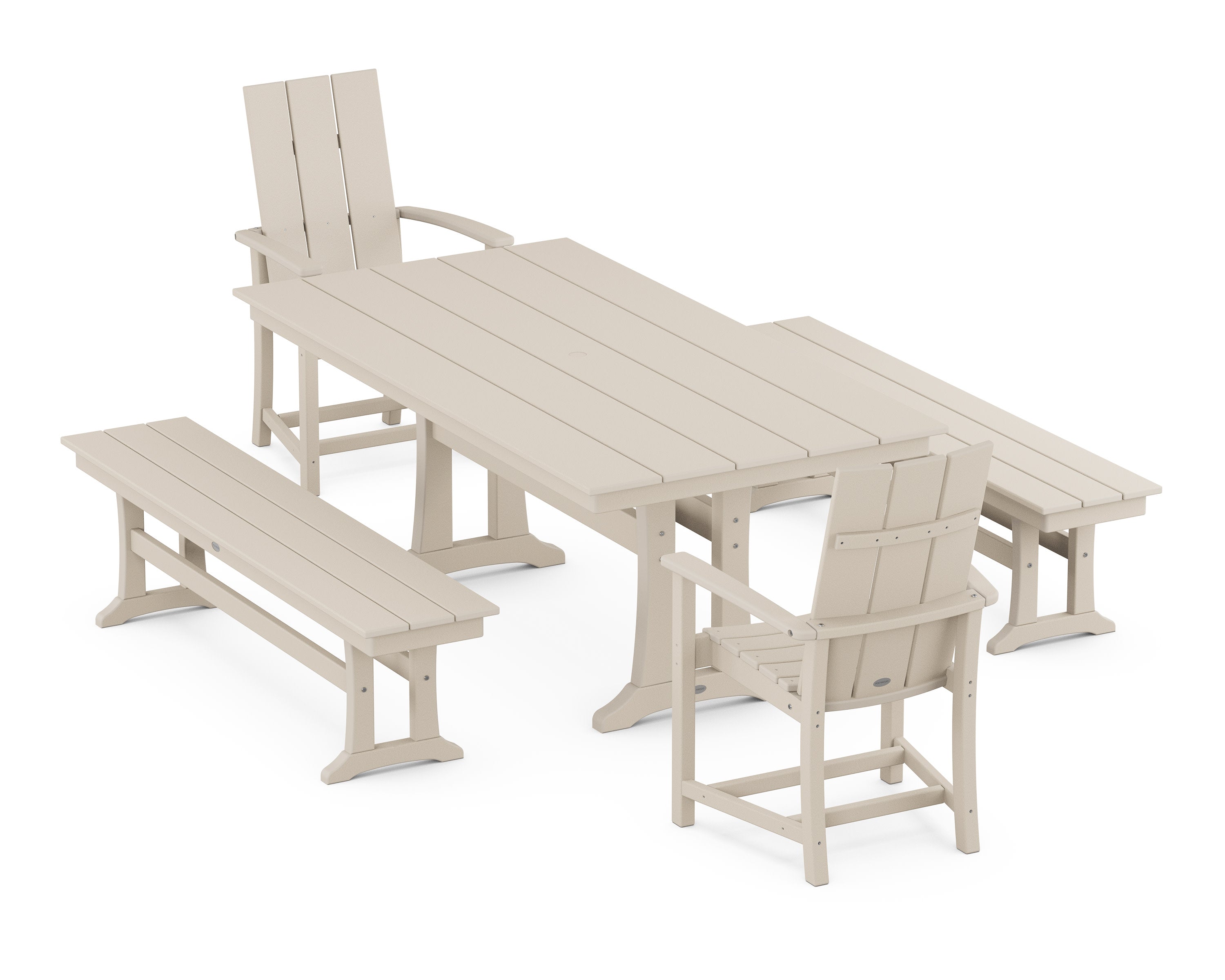 Modern Adirondack 5-Piece Farmhouse Dining Set With Trestle Legs in Sand