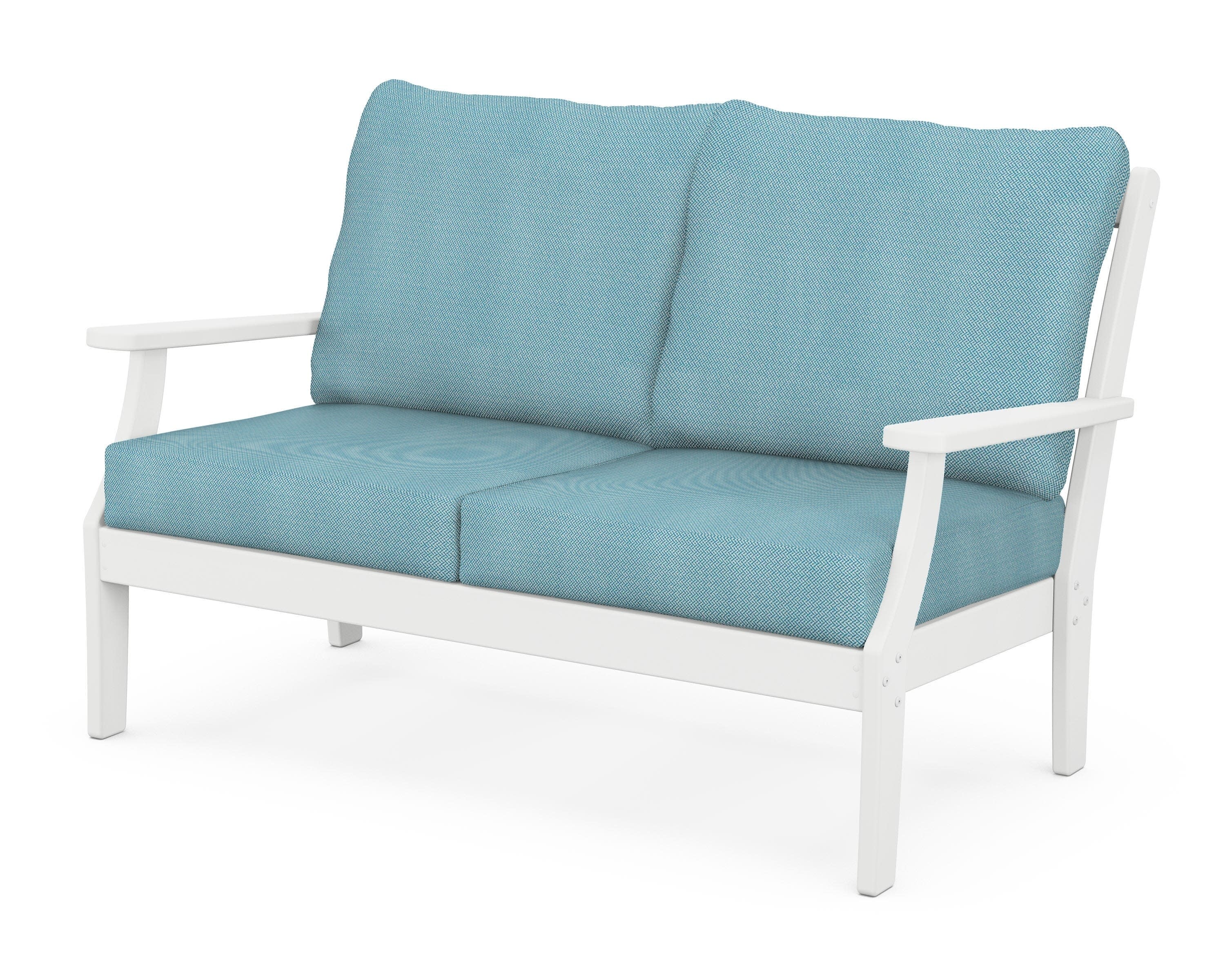 Braxton Deep Seating Loveseat in White / Lattice Sky Blue