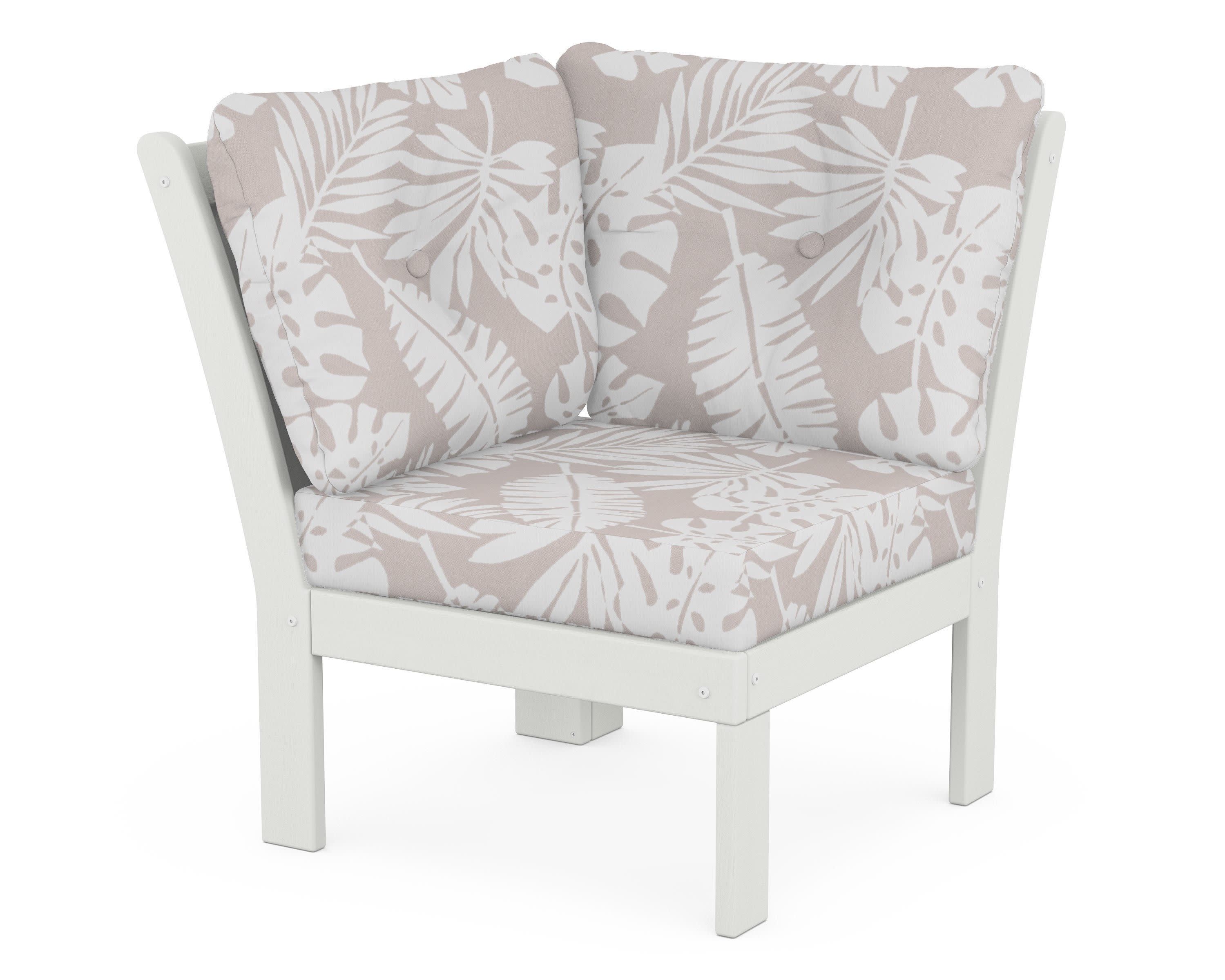 Vineyard Modular Corner Chair in Vintage White / Leaf Dune Burlap
