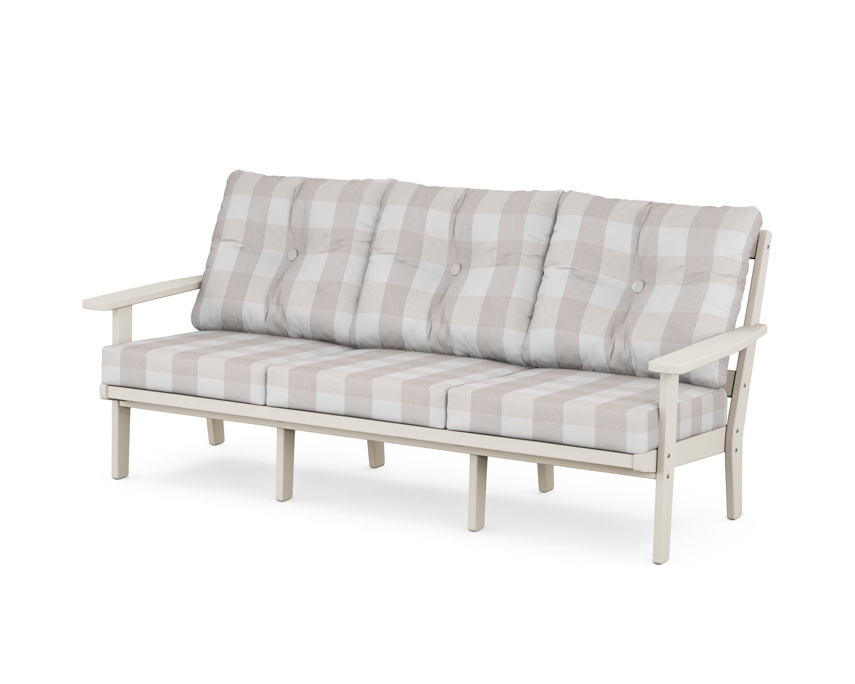 Oxford Deep Seating Sofa in Sand / Buffalo Plaid Dune Burlap