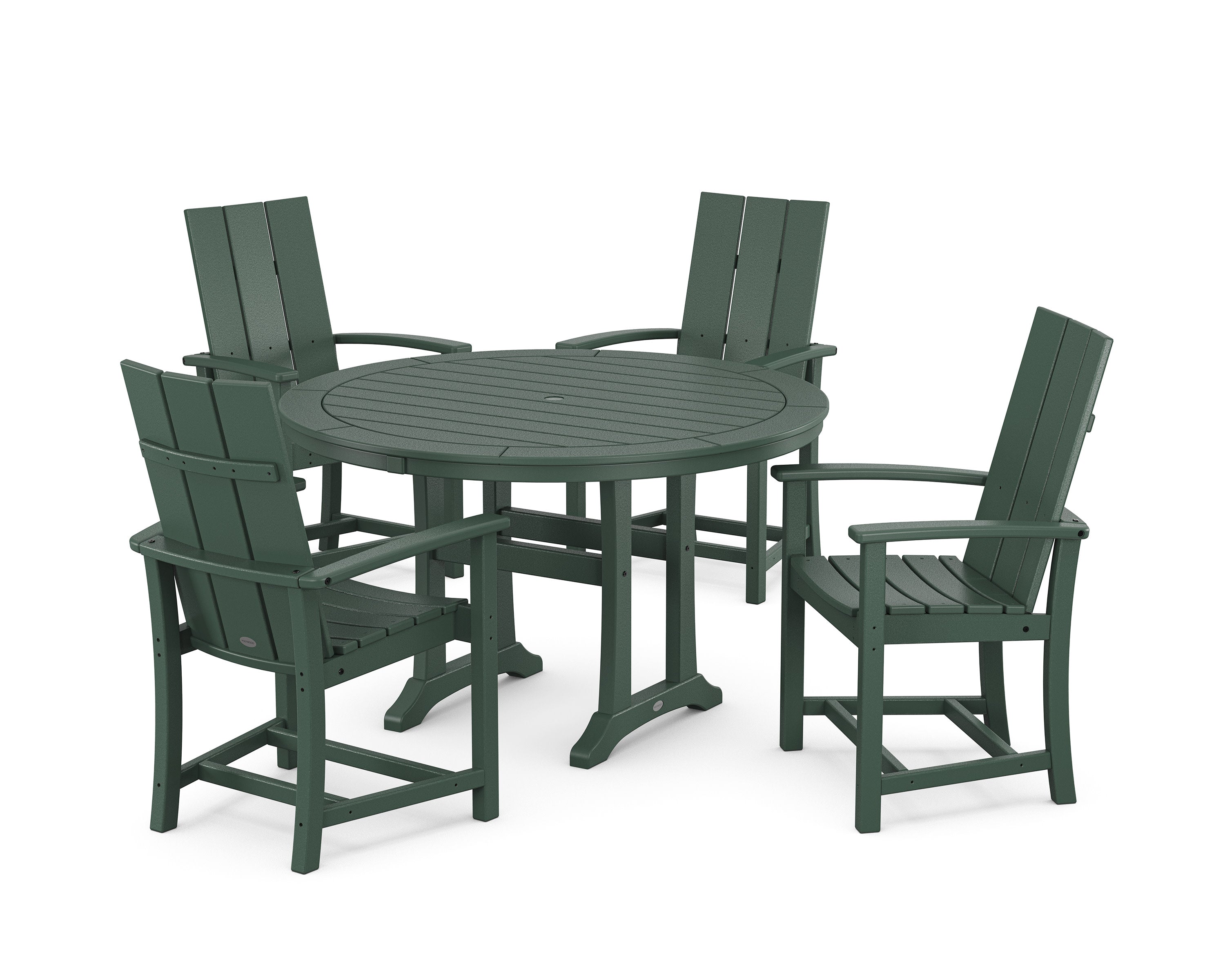 Modern Adirondack 5-Piece Round Dining Set with Trestle Legs in Green