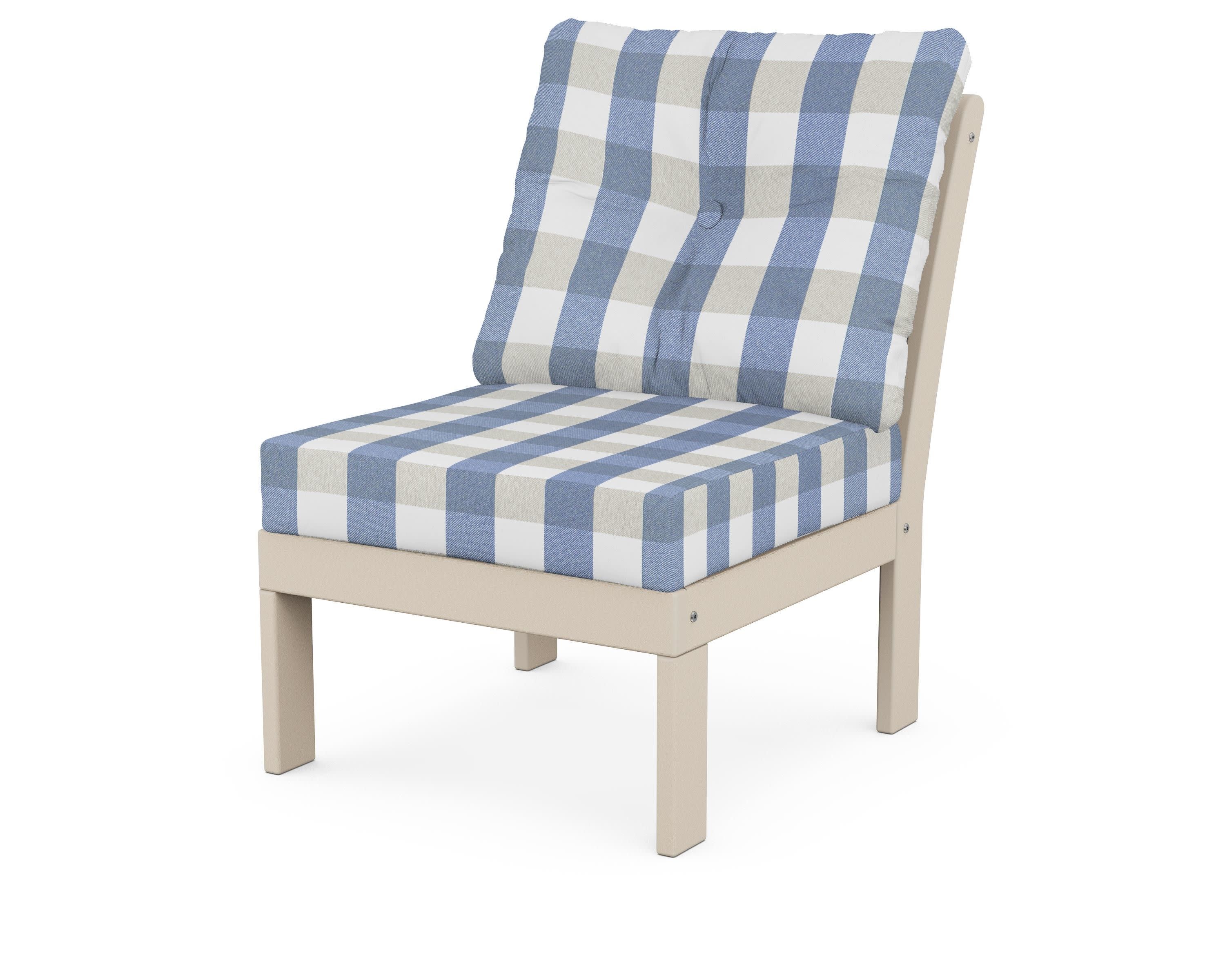 Vineyard Modular Armless Chair in Sand / Buffalo Plaid Sky Blue