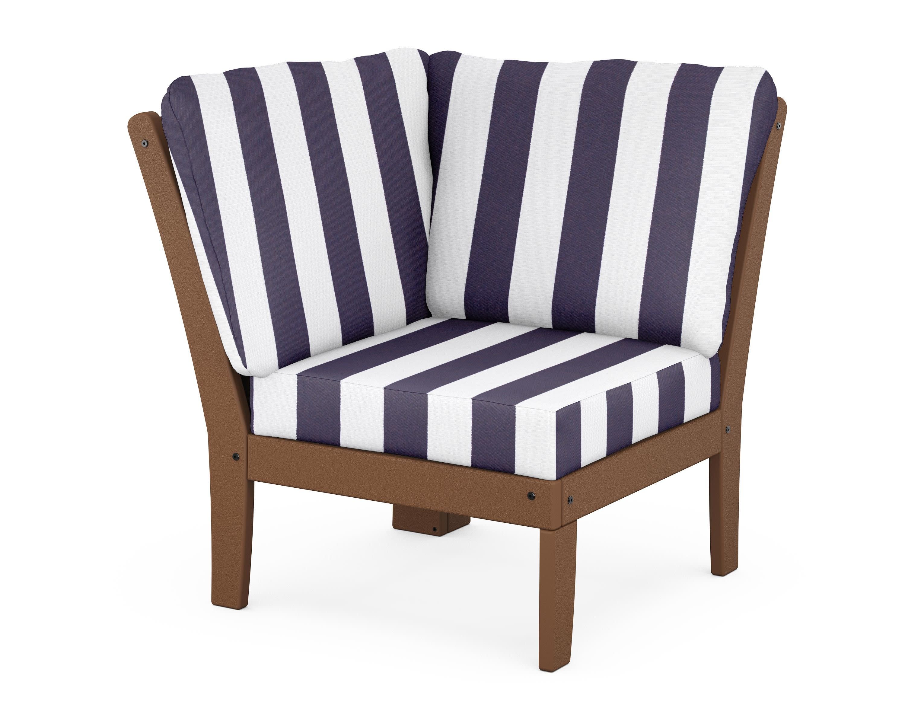 Braxton Modular Corner Chair in Teak / Cabana Stripe Navy