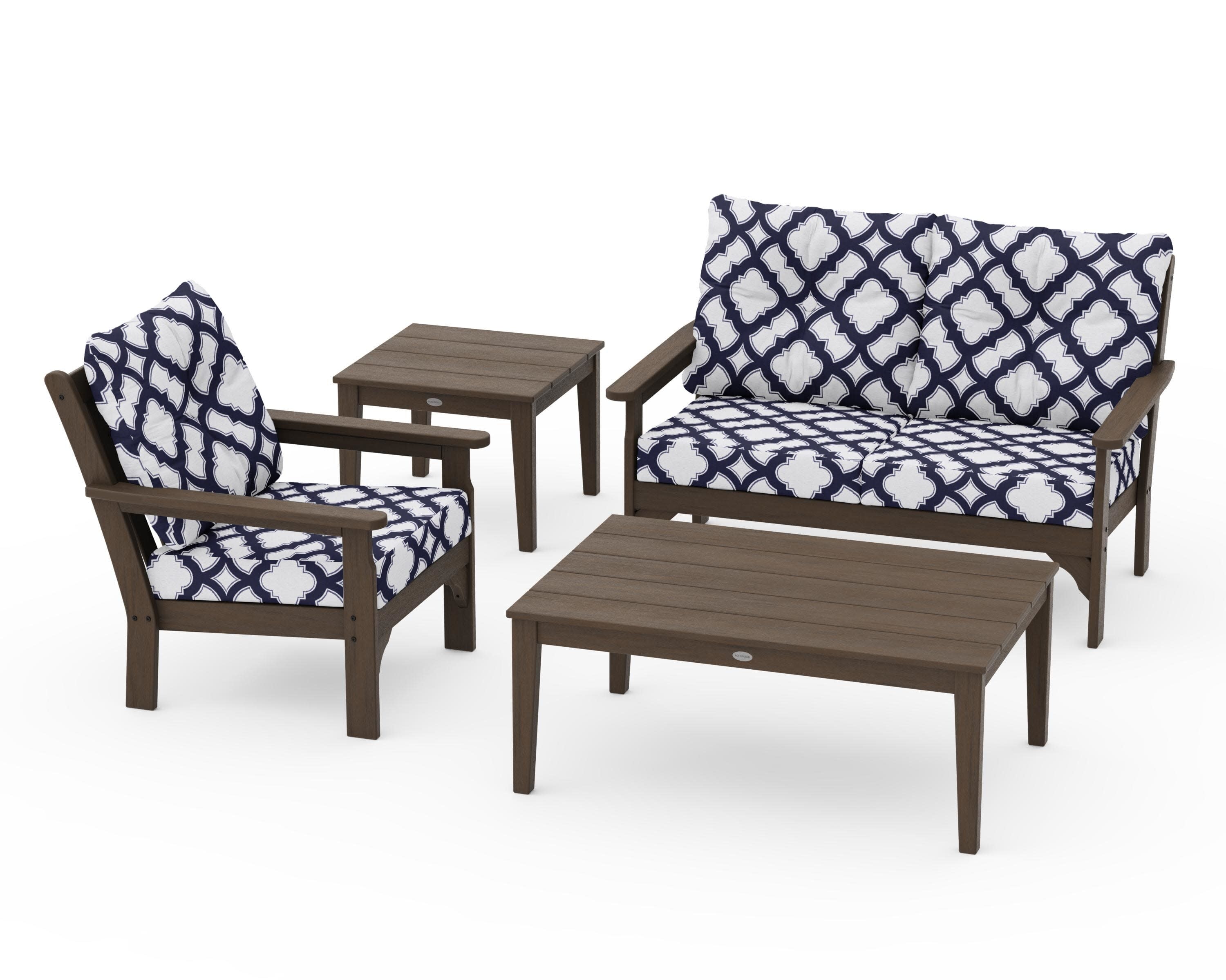 Vineyard 4-Piece Deep Seating Set in Kona / Trellis Navy
