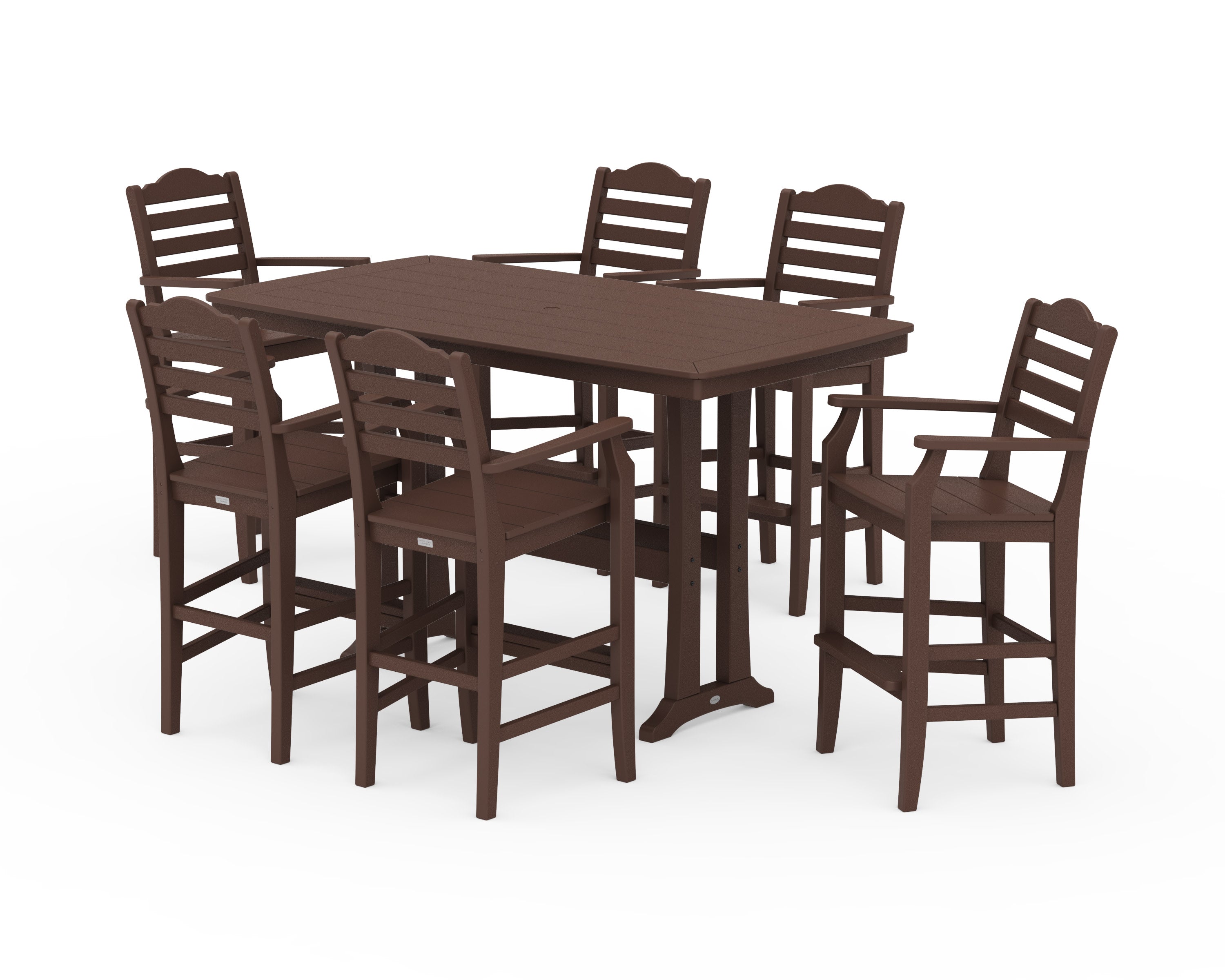 Savannah Arm Chair 7-Piece Bar Set with Trestle Legs in Mahogany