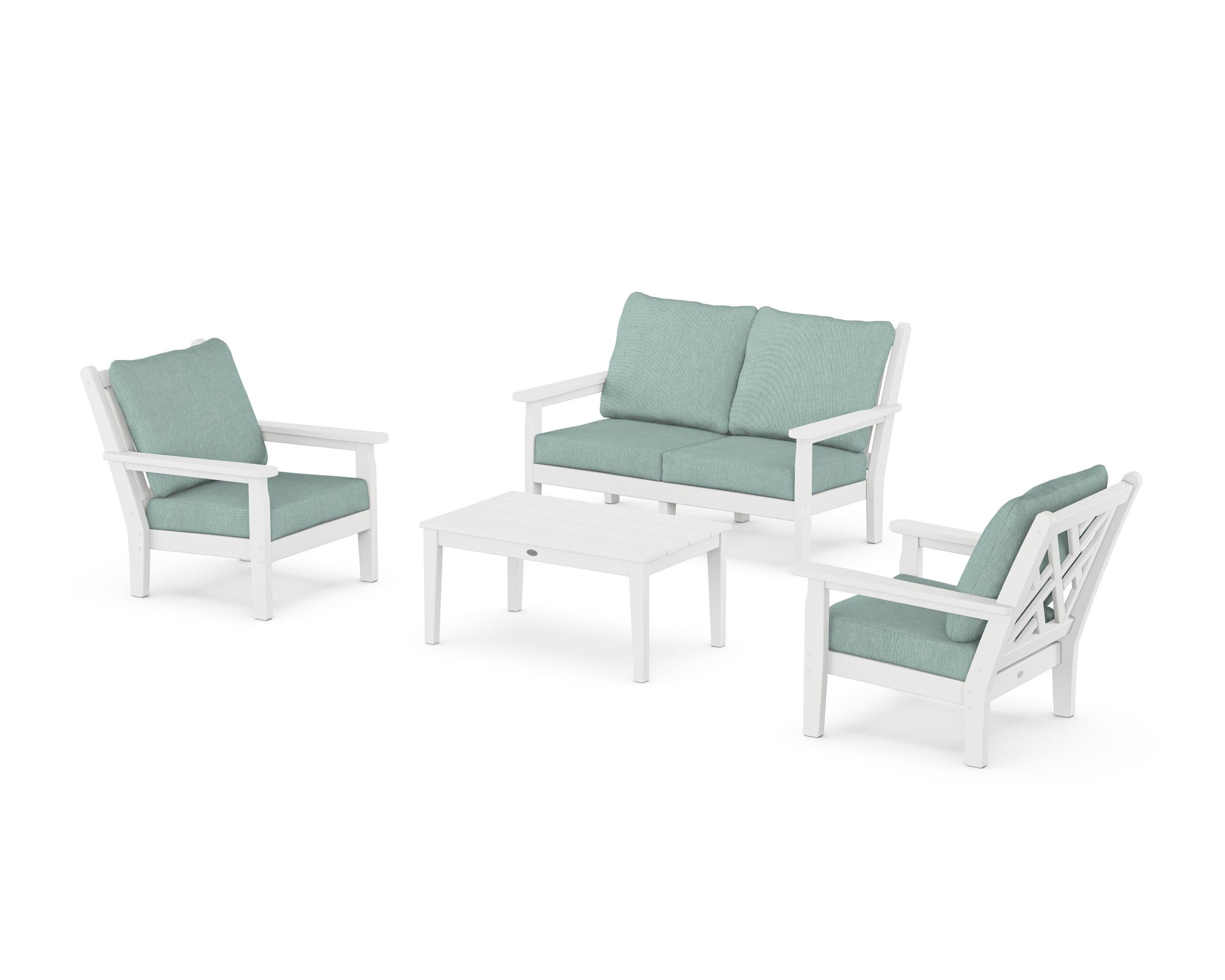 Chippendale 4-Piece Deep Seating Set with Loveseat in White / Glacier Spa